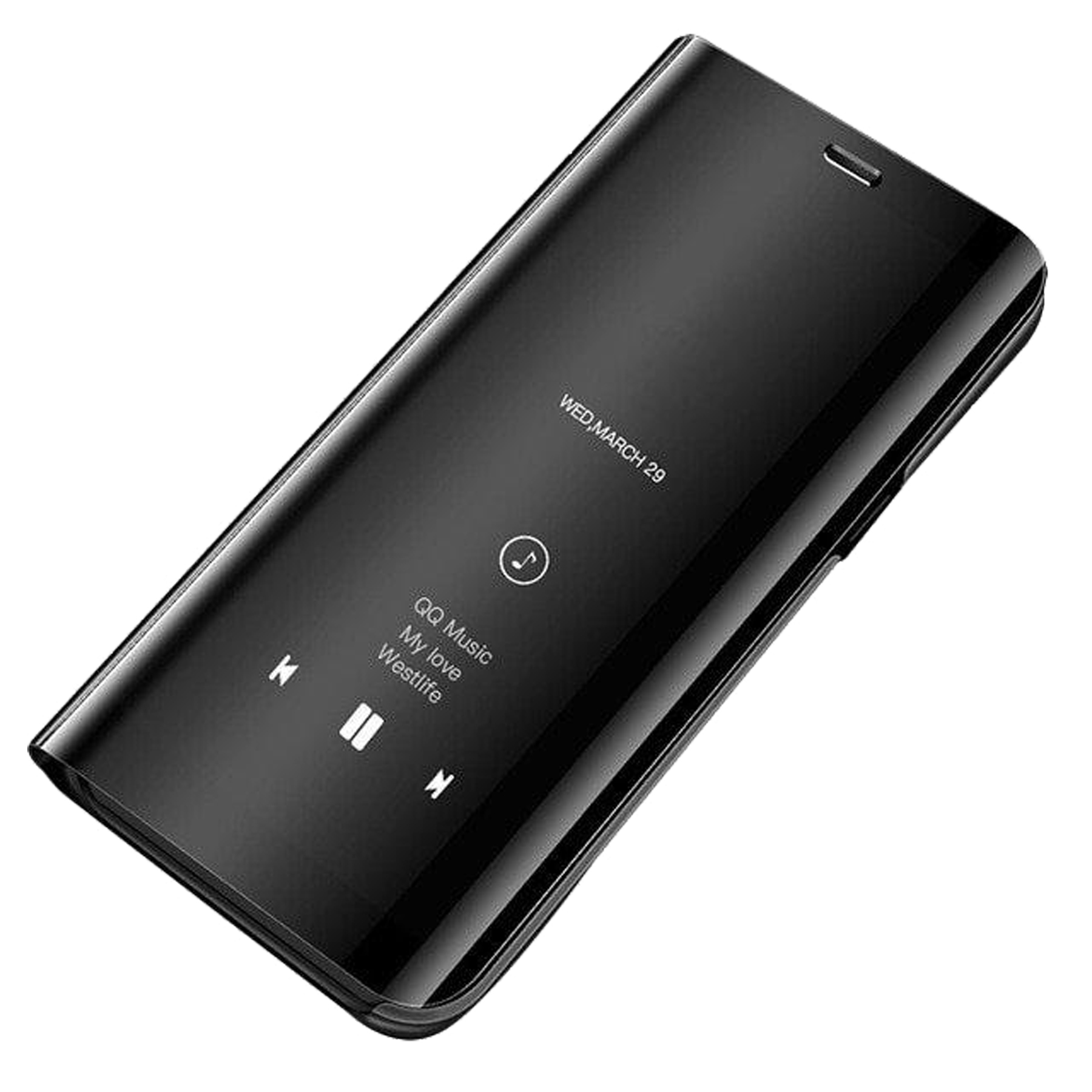 cofi1453® Smart View Mirror Smart Cover Etui kompatybilne z Samsung Galaxy A70 (A705F) Etui ochronne Etui ochronne przezroczyste czarne