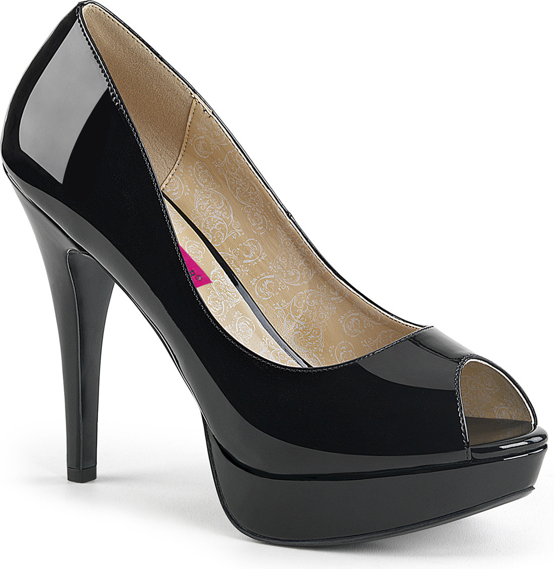 CHLOE-01 eleganckie damskie czółenka na wysokim obcasie Pleaser peep toe platform black patent