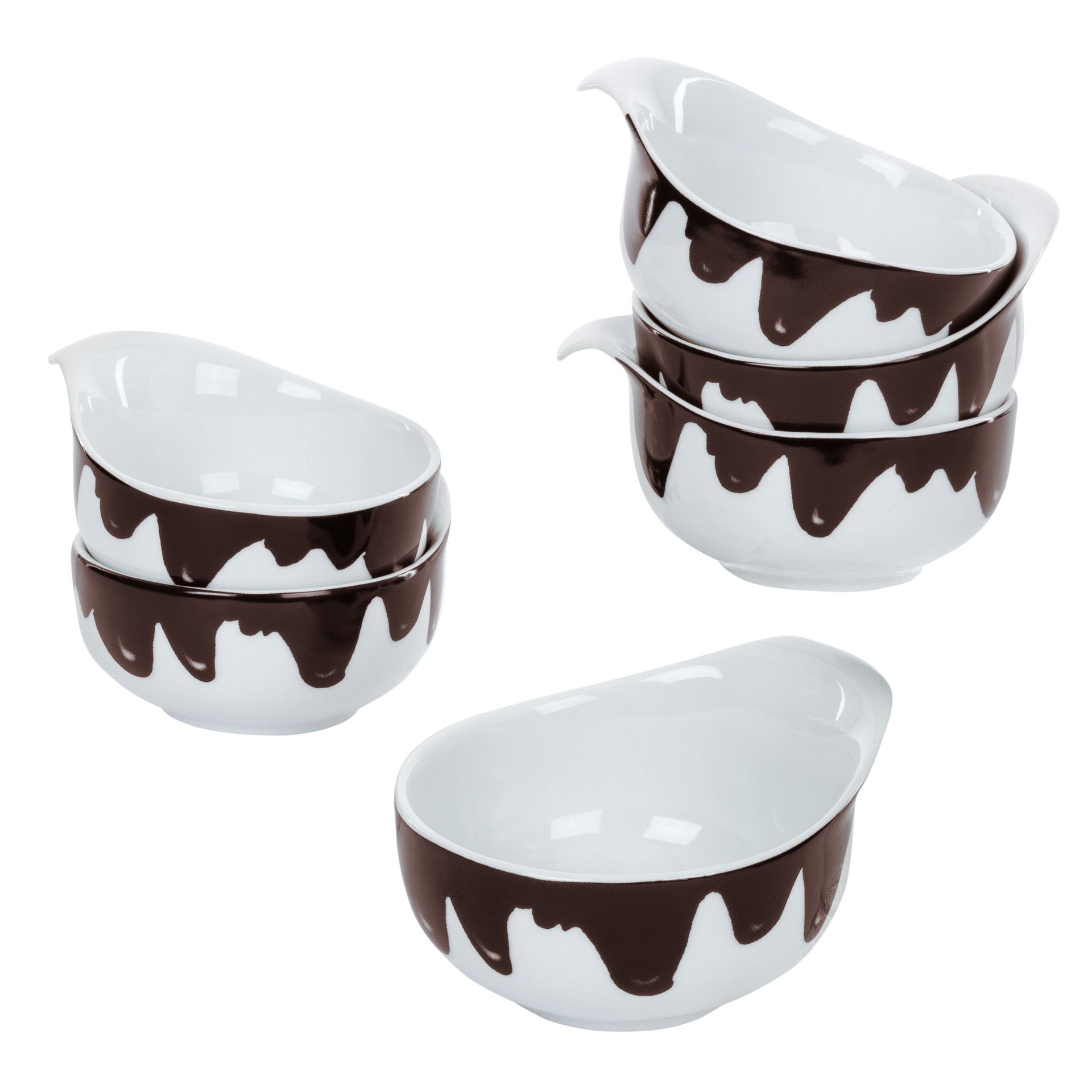 zestaw 6 miseczek do fondue Blob 150ml łyżeczka deserowa herbatniki czekolada brązowa porcelana biała kuchnia gastro