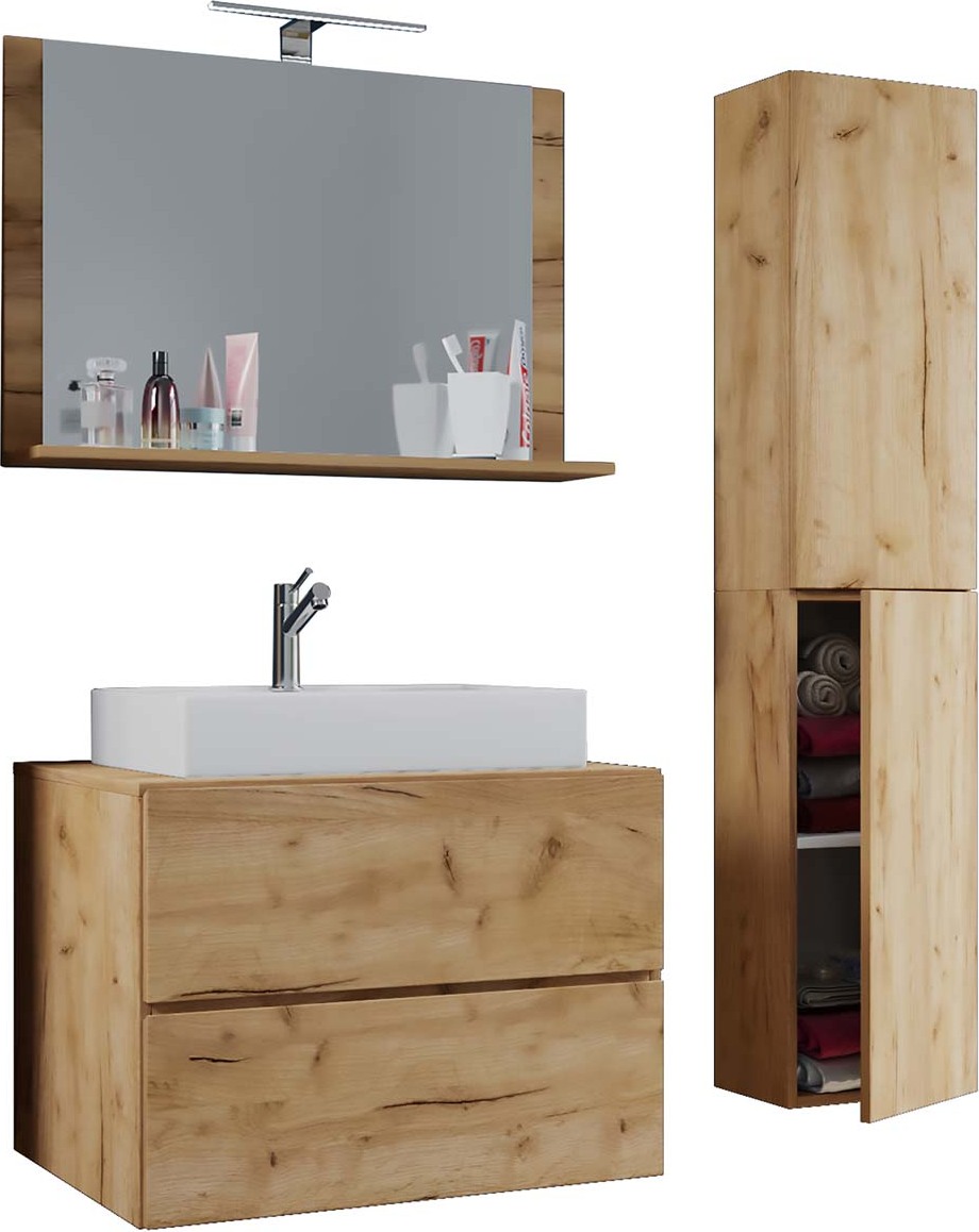 LendasL szafka łazienkowa 80 cm, lustro,Replika dąb miodowy.