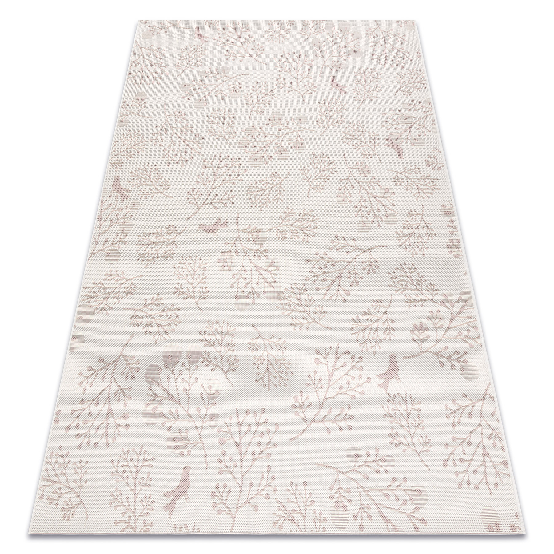 Dywan SZNURKOWY SIZAL FLAT 48774/526 Listki Ptaszki krem róż różowy 200x290 cm