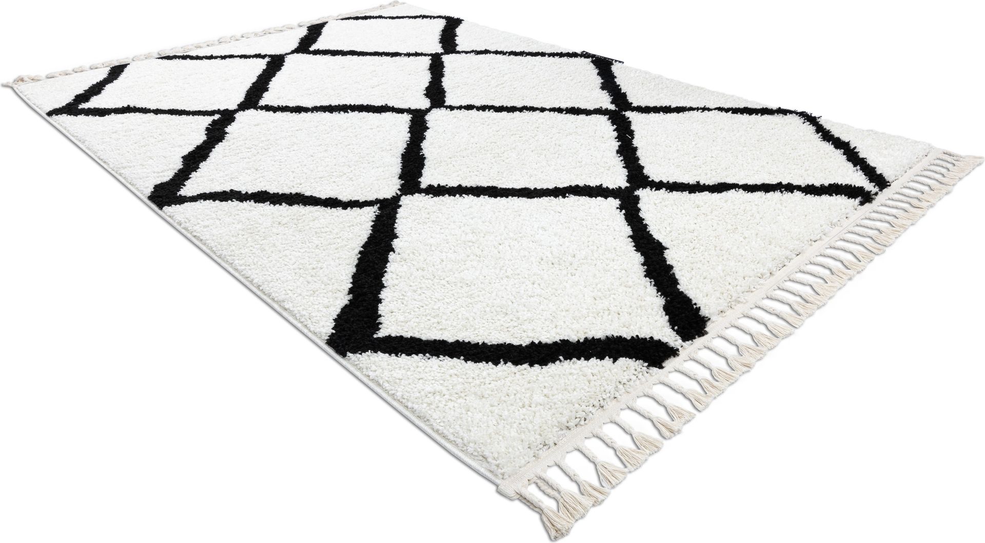 Dywan BERBER CROSS Frędzle berberyjski marokański shaggy biały 80x150 cm