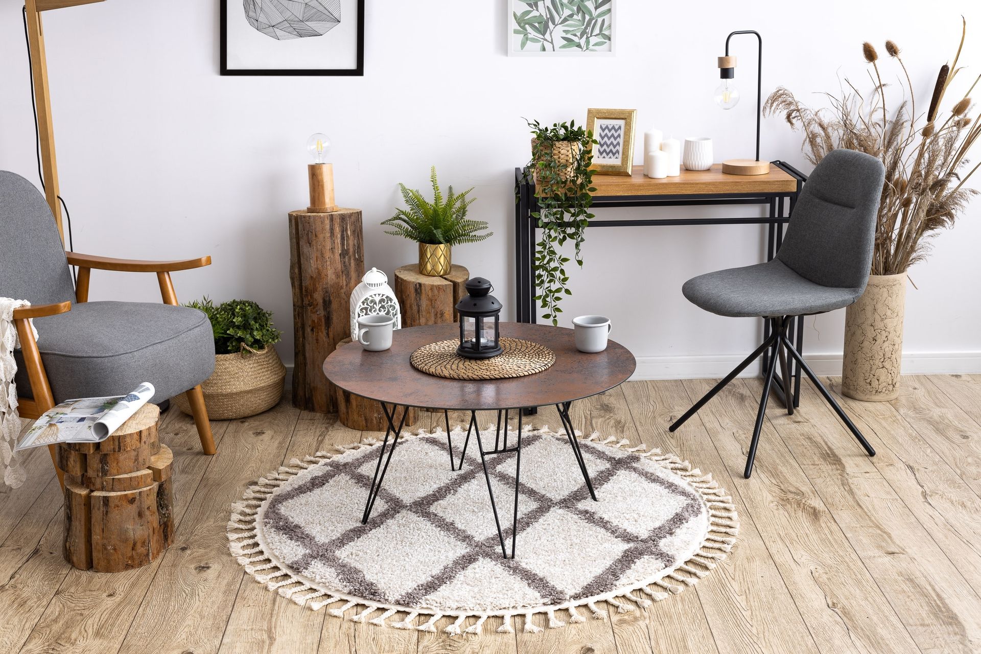 Dywan BERBER TROIK koło krem Frędzle berberyjski marokański shaggy beżowy koło 120 cm