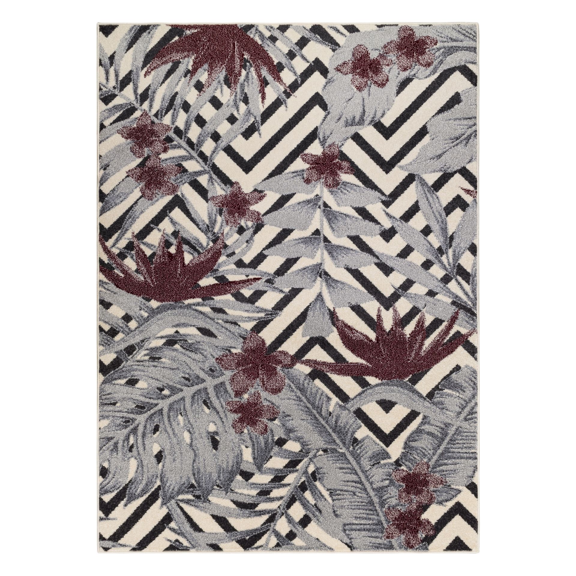 Dywan HEOS 78540 krem / bordo LIŚCIE DŻUNGLA beżowy 160x220 cm