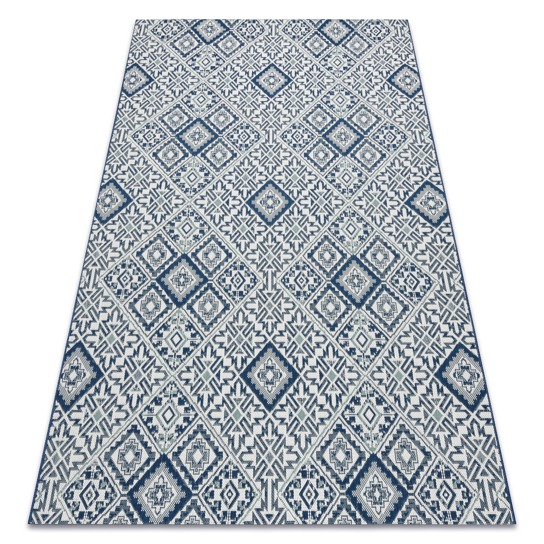 Dywan SZNURKOWY SIZAL COLOR 19247/699 Kwadraty Romby Płytki Niebieski niebieski 160x230 cm