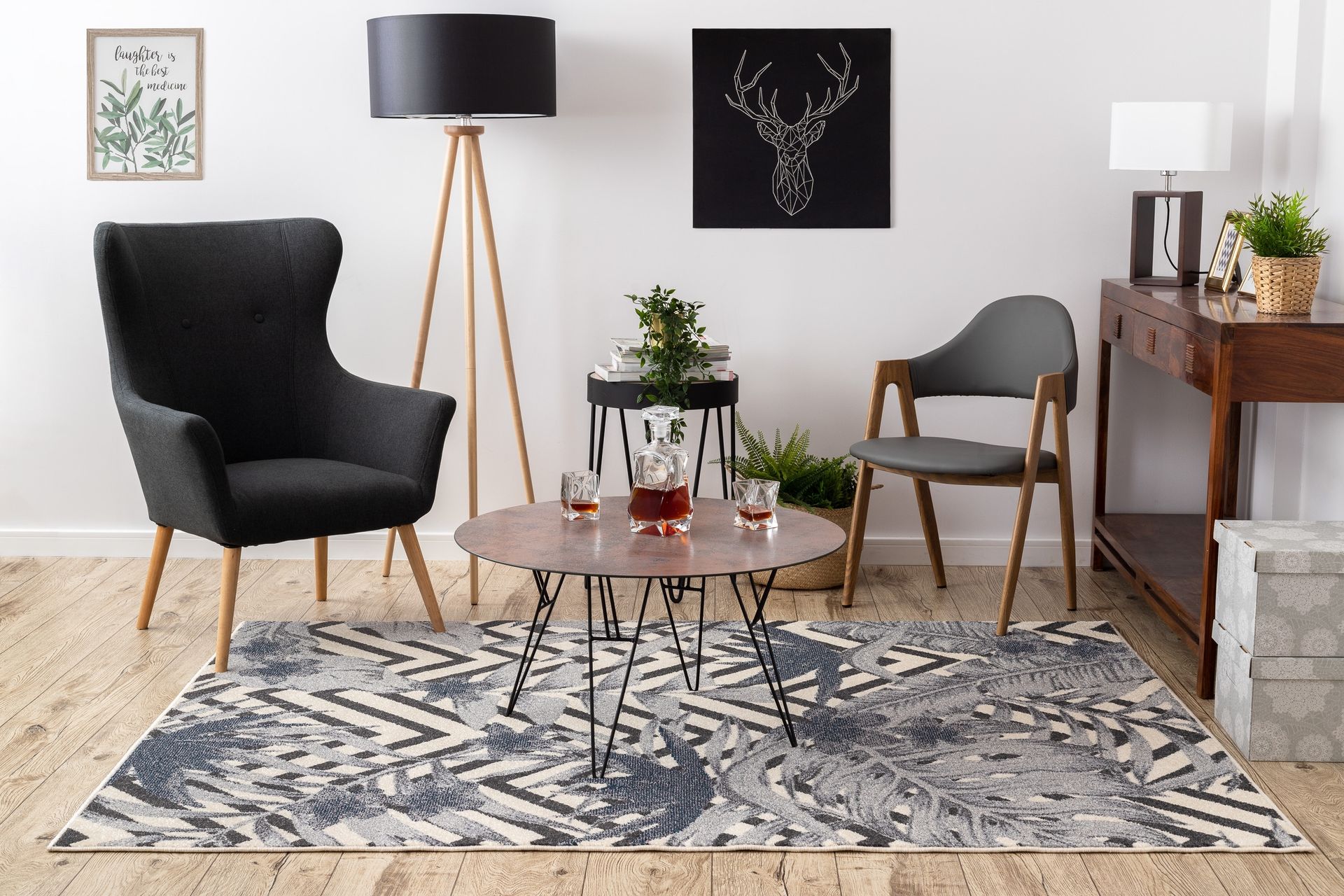 Dywan HEOS 78540 krem / niebieski LIŚCIE DŻUNGLA beżowy 120x170 cm