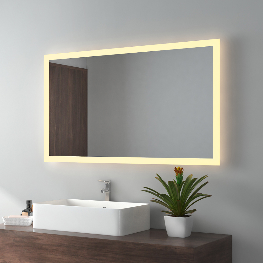 Lustro łazienkowe EMKE LED z ciepłym białym oświetleniem 100x60cm, energooszczędne (IP44)