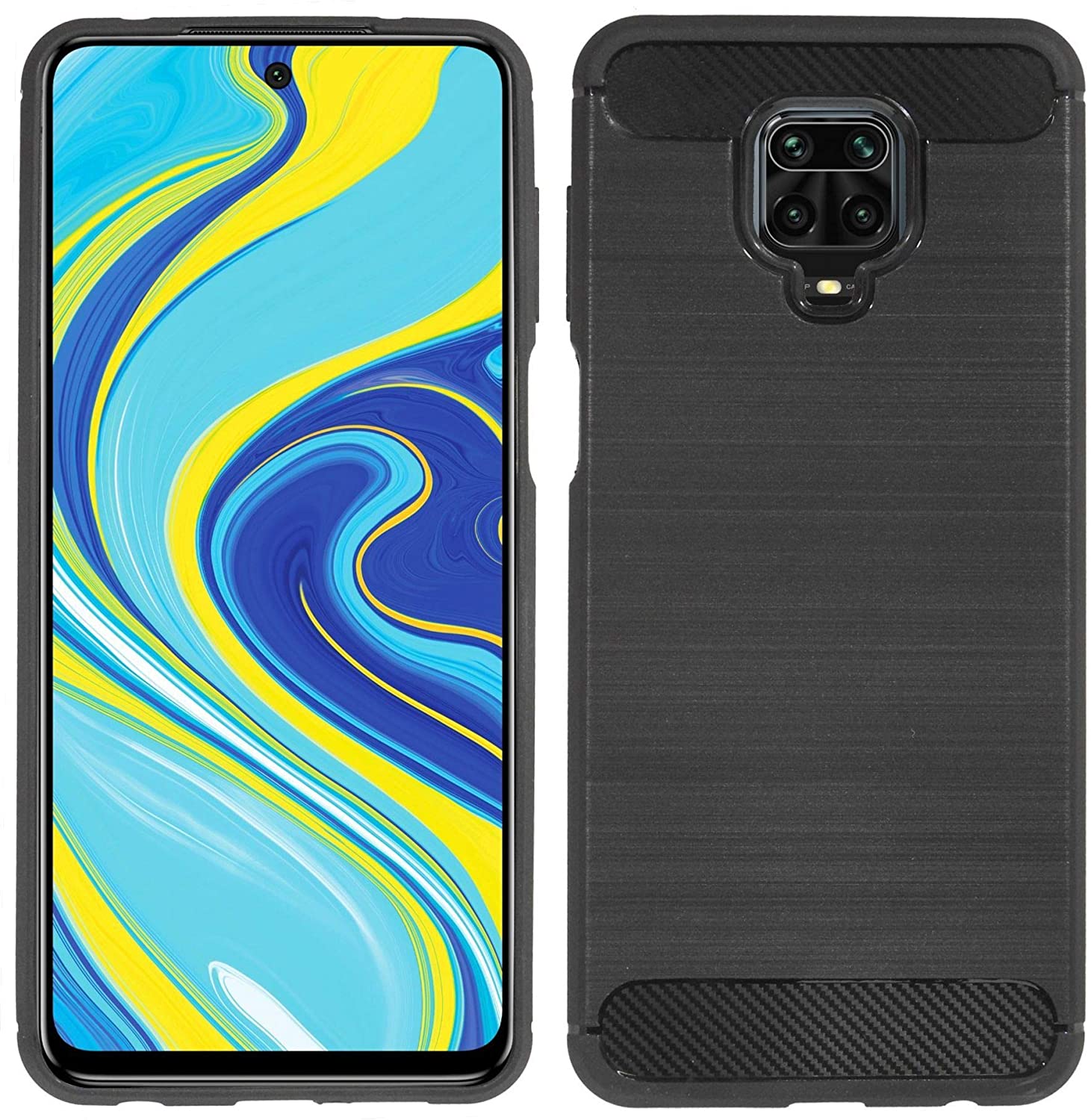 cofi1453® Silicone Case Bumper Carbon kompatybilny z XIAOMI REDMI NOTE 9S Etui TPU Miękkie etui na telefon komórkowy Pokrowiec ochronny Czarny