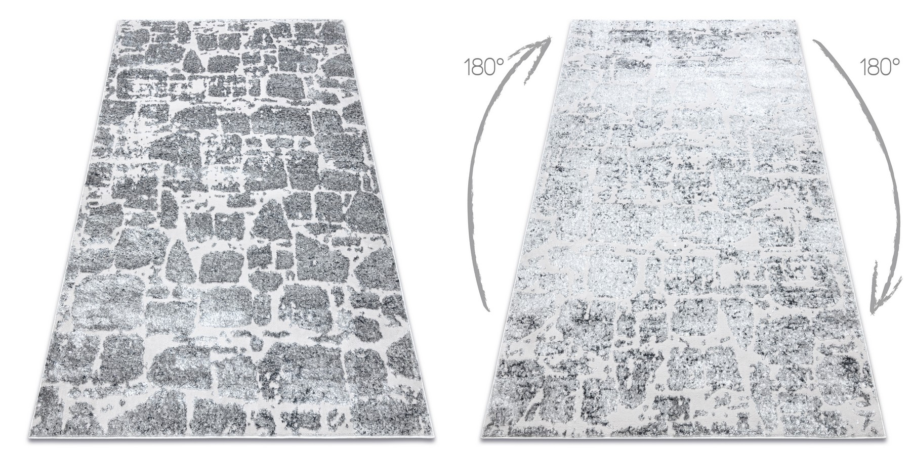 Dywan MEFE nowoczesny 6184 Kostka brukowa cegła - Strukturalny, dwa poziomy runa ciemno szary 240x330 cm