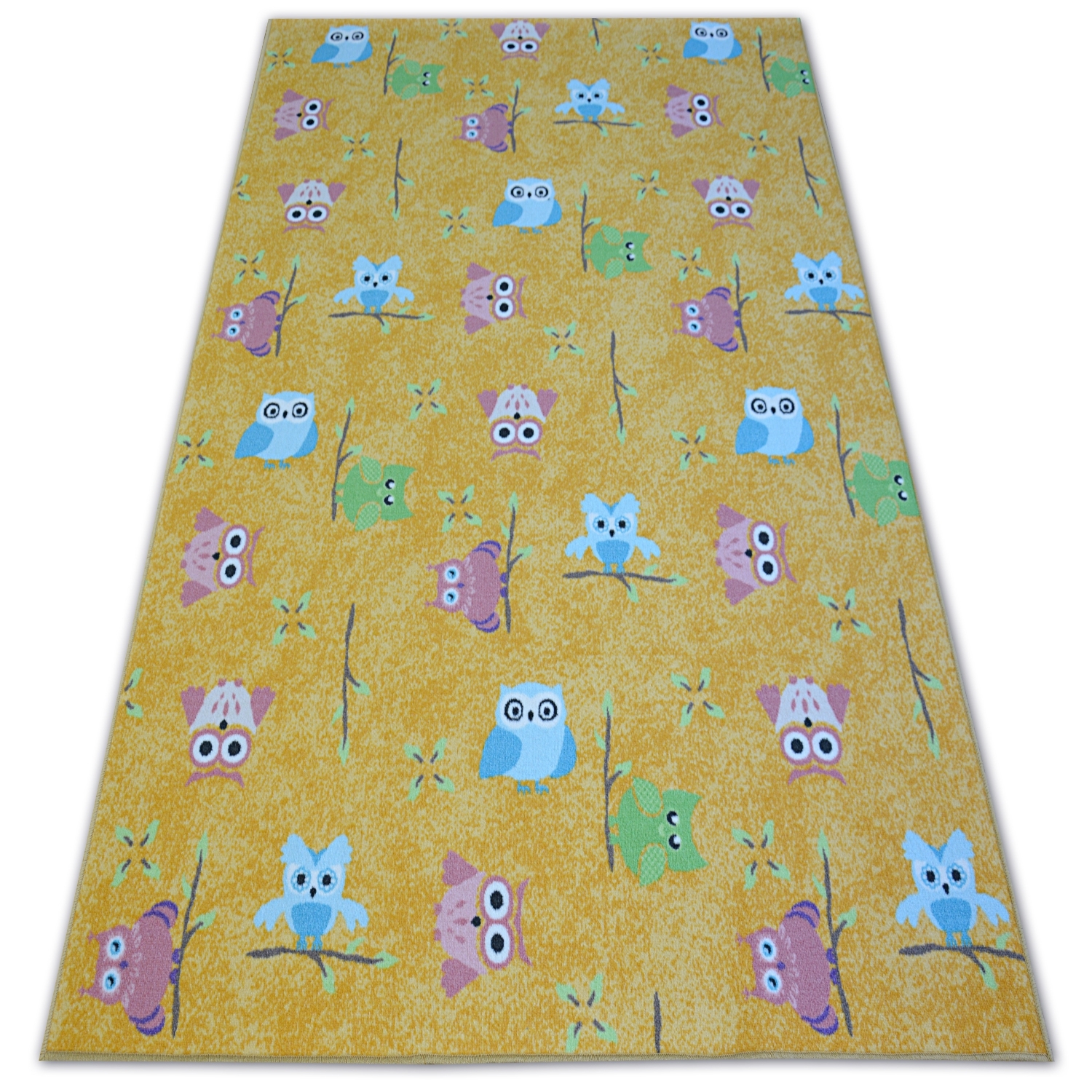 Dywan dla dzieci OWLS SOWY SÓWKI żółty 100x300 cm