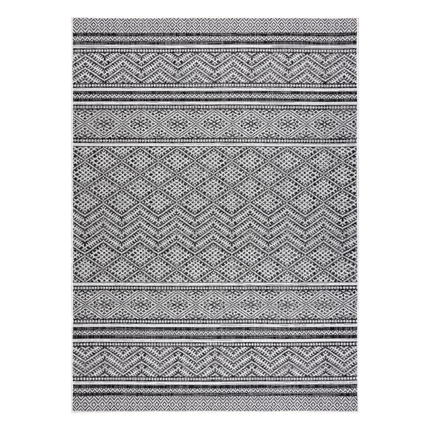 Dywan SZNURKOWY SIZAL SION Zygzag, Romby Boho 22168 płaskie tkanie / ecru czarny 80x150 cm