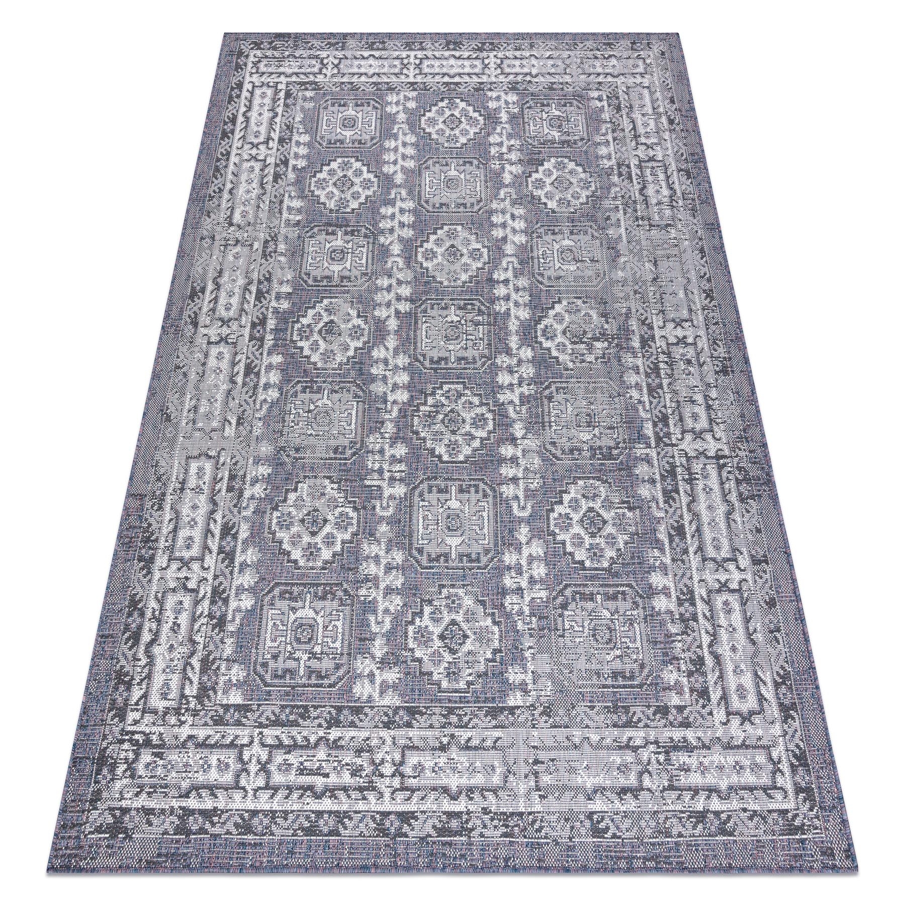 Dywan SZNURKOWY SIZAL SION Ramka, ornament, przecierany 2832 płaskie tkanie niebieski / róż / ecru wielokolorowy 80x150 cm