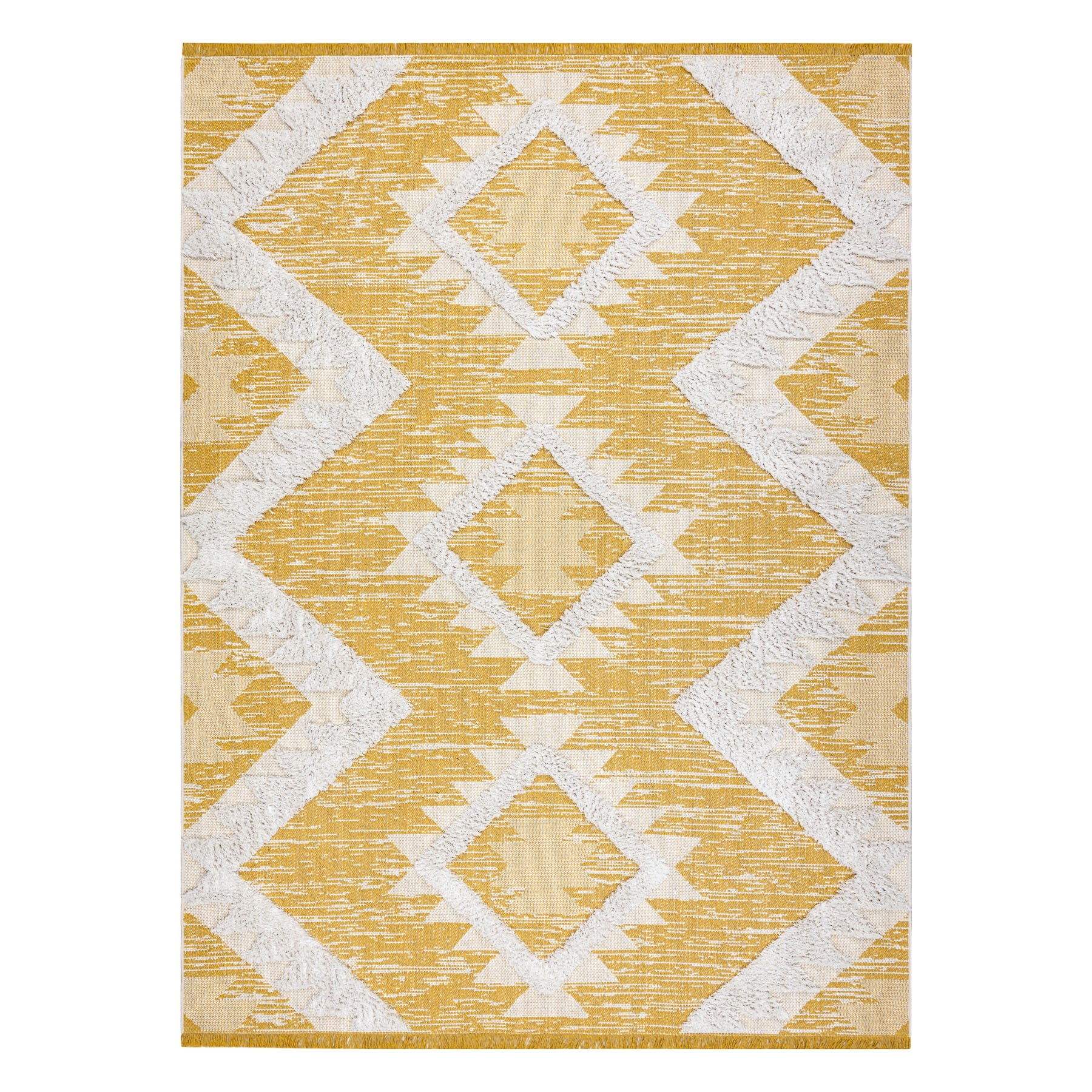 Dywan MOROC Romby 22312 Ekologiczny, EKO SIZAL frędzle - dwa poziomy runa / krem, dywan z bawełny recyklingowanej żółty 78x150 cm