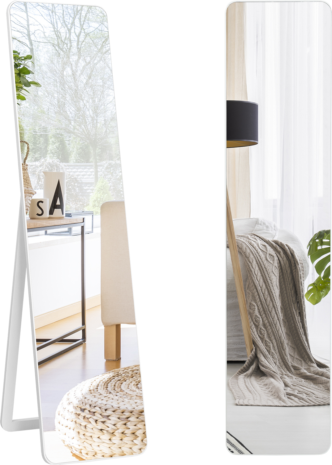 COSTWAY 2 w 1 lustro o wymiarach 37 x 160 cm, lustro stojące i lustro ścienne z drewnianą ramą, lustro do garderoby, lustro do sypialni, salonu i przedpokoju
