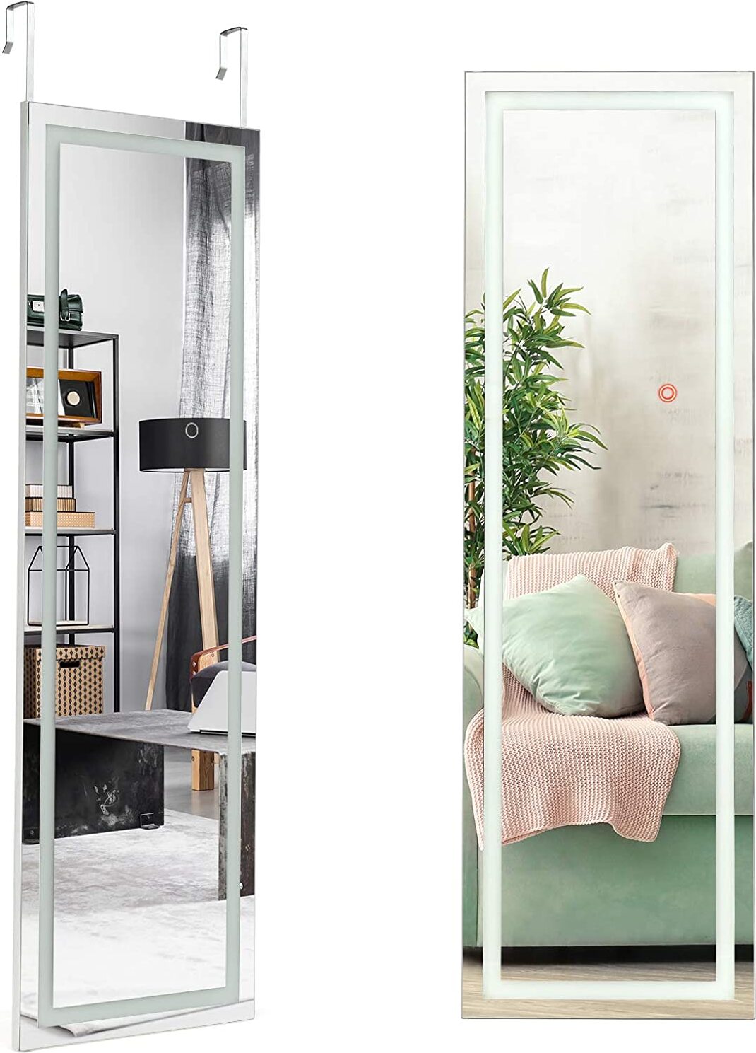 Lustro ścienne COSTWAY z ekranem dotykowym i oświetleniem w 3 kolorach, pełnowymiarowe lustro LED z 2 sposobami montażu, lustro wiszące 37 x 120 cm, lustro do sypialni, salonu i przedpokoju