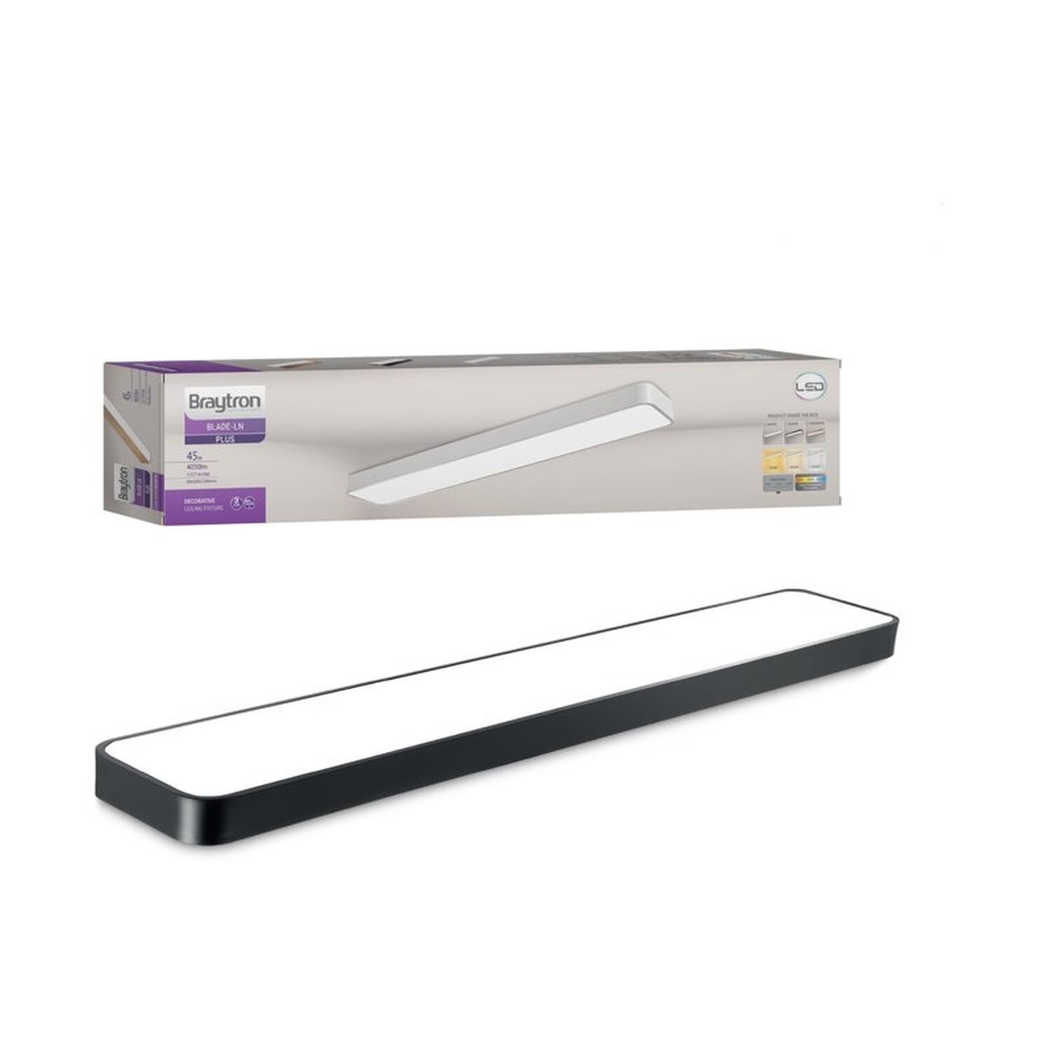 Braytron 45W LED 120cm lampa sufitowa BLADE LN 4050 Lumen Kątowa do salonu, pokoju dziecięcego, biura Czarna