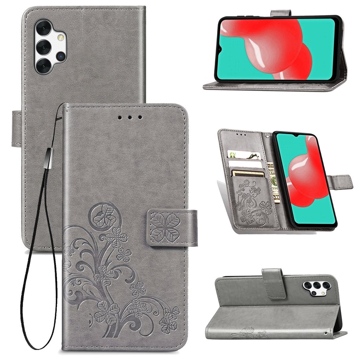 Pokrowiec König Design kompatybilny z Samsung Galaxy A32 5G - skórzane etui na telefon komórkowy w kolorze szarym