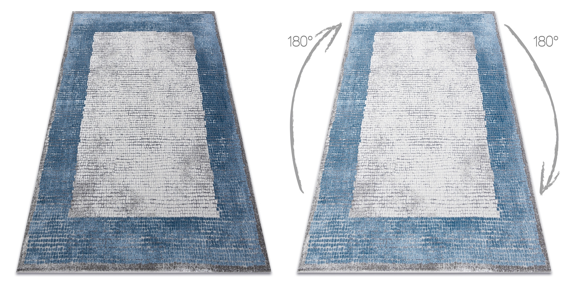 Dywan NOBLE nowoczesny 9730 68 Ramka vintage przecierany - Strukturalny, dwa poziomy runa krem / niebieski beżowy 180x270 cm