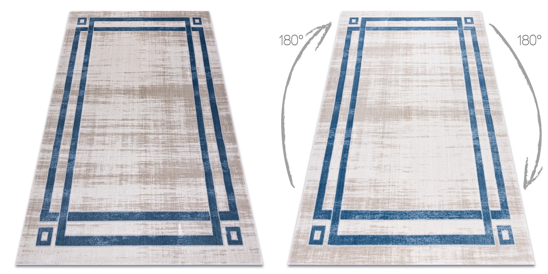 Dywan NOBLE nowoczesny 1539 68 Ramka vintage przecierany - Strukturalny, dwa poziomy runa krem / niebieski beżowy 160x220 cm