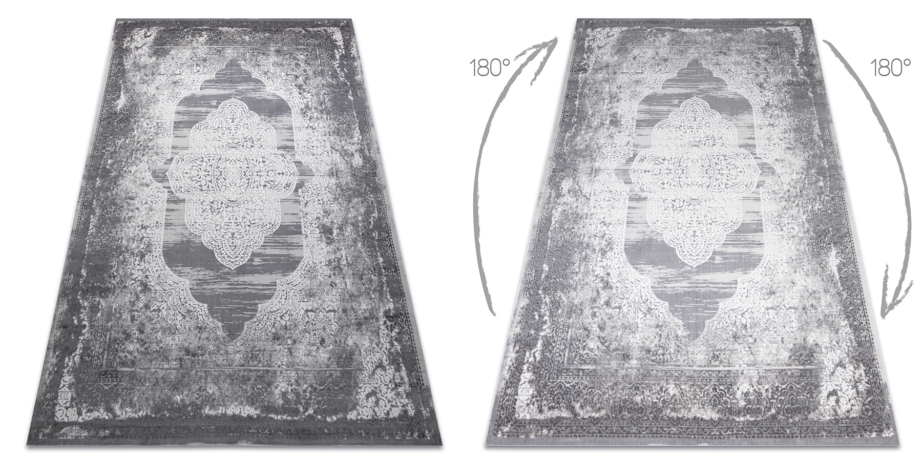 Dywan NOBLE nowoczesny 9479 65 Ornament vintage przecierany - Strukturalny, dwa poziomy runa krem / szary beżowy 180x270 cm