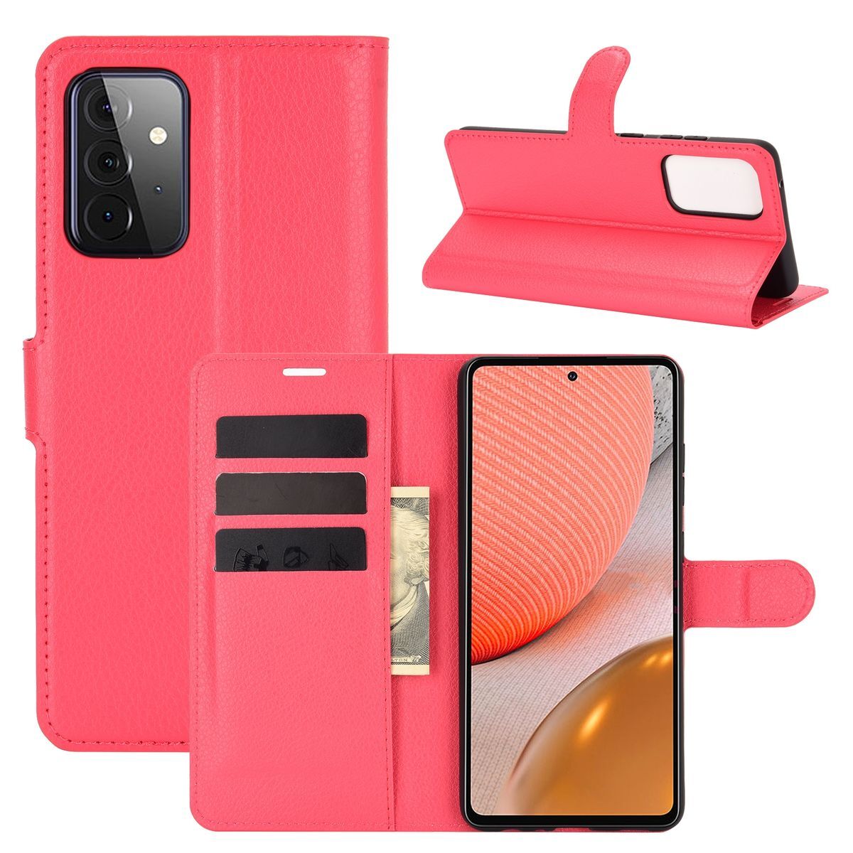 Etui na telefon komórkowy König Design kompatybilne z Samsung Galaxy A72 5G ze skóry syntetycznej - Etui na telefon komórkowy czerwone