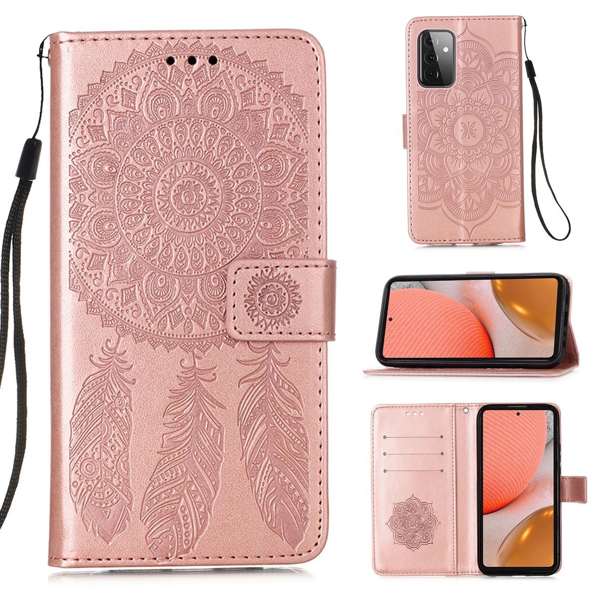 Pokrowiec König Design kompatybilny z Samsung Galaxy A72 5G z syntetycznej skóry - Etui na telefon komórkowy różowe