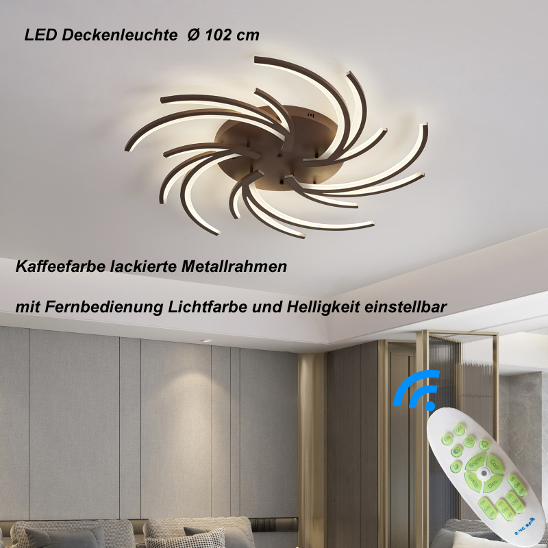 Lampa sufitowa LED 2042K-5 Ø 102 cm z pilotem z regulacją barwy/jasności światła biały akrylowy klosz lakierowana metalowa rama w kolorze kawy