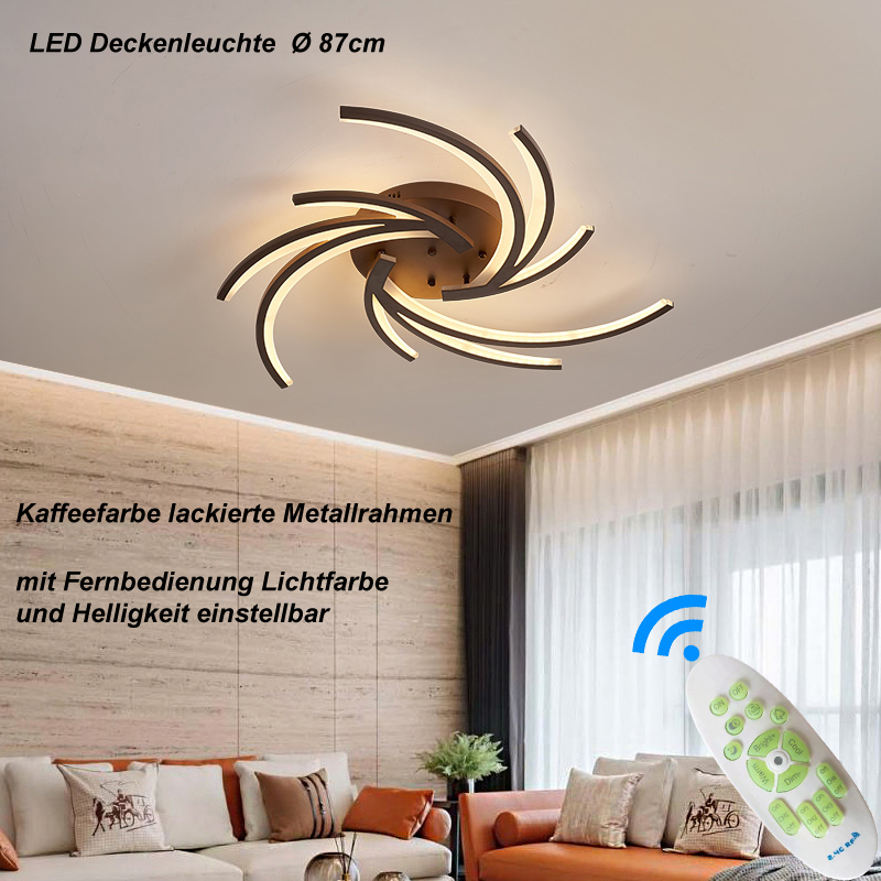 Lampa sufitowa LED 2042K-3 Ø 87cm 72W z pilotem Regulacja barwy światła/jasności biały akrylowy klosz lakierowana metalowa rama w kolorze kawy