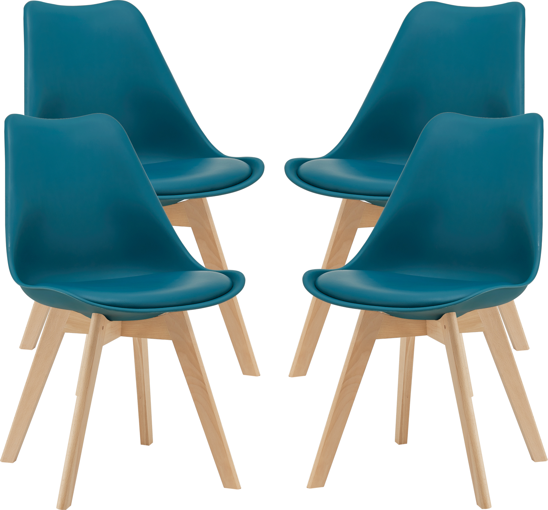 Krzesło do jadalni Dubrovnik 81 x 49 cm Zestaw 4 tapicerowanych krzeseł do salonu Krzesło kuchenne PU imitacja skóry Turkusowy