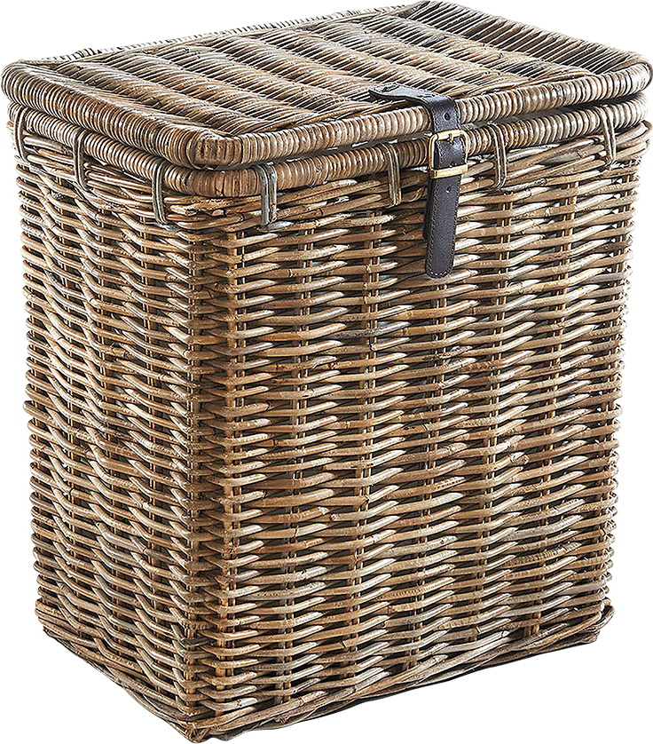 Kobolo kosz na pranie rattanowy kosz do przechowywania z pokrywą - rattan - kubu szary - 50x38x56 cm