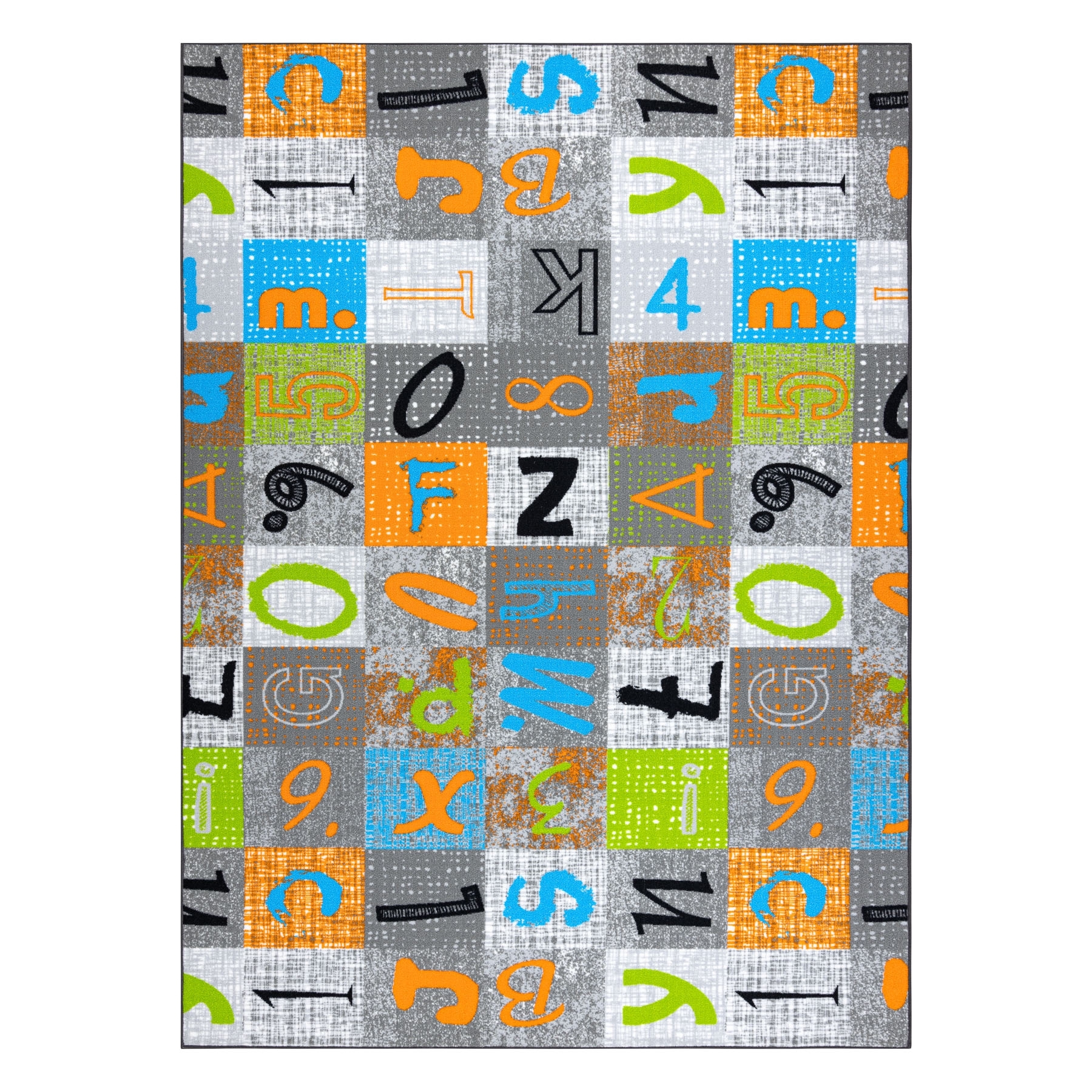 Dywan dla dzieci JUMPY Patchwork, Litery, Cyfry szary / pomarańczowy / niebieski wielokolorowy 100x150 cm