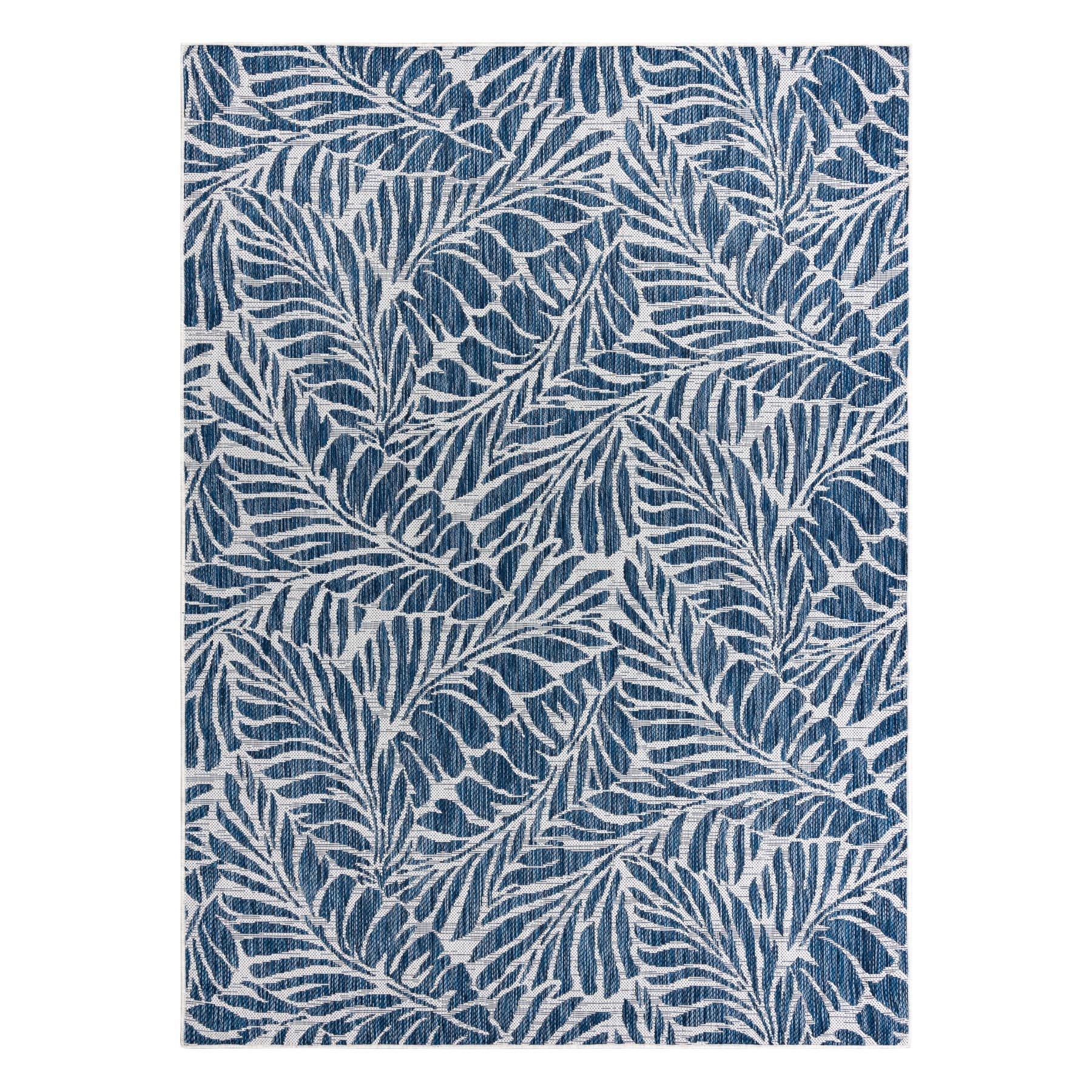 Dywan SZNURKOWY SIZAL SION Liście 22151 płaskie tkanie ecru / granat niebieski 140x190 cm