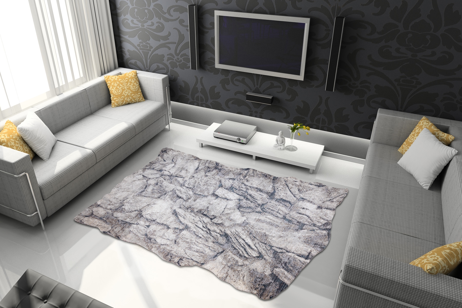 Dywan TINE 75417A Skała, kamień - nowoczesny, nieregularny kształt krem / szary wielokolorowy 195x290 cm