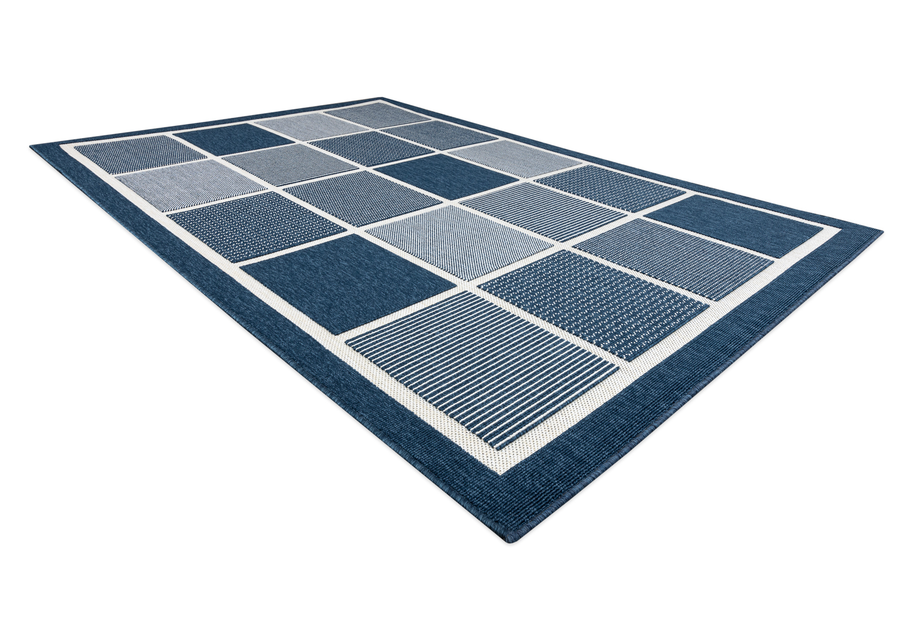 Dywan SPRING 20426994 kwadraty, ramka sznurkowy, pętelkowy - niebieski 200x290 cm