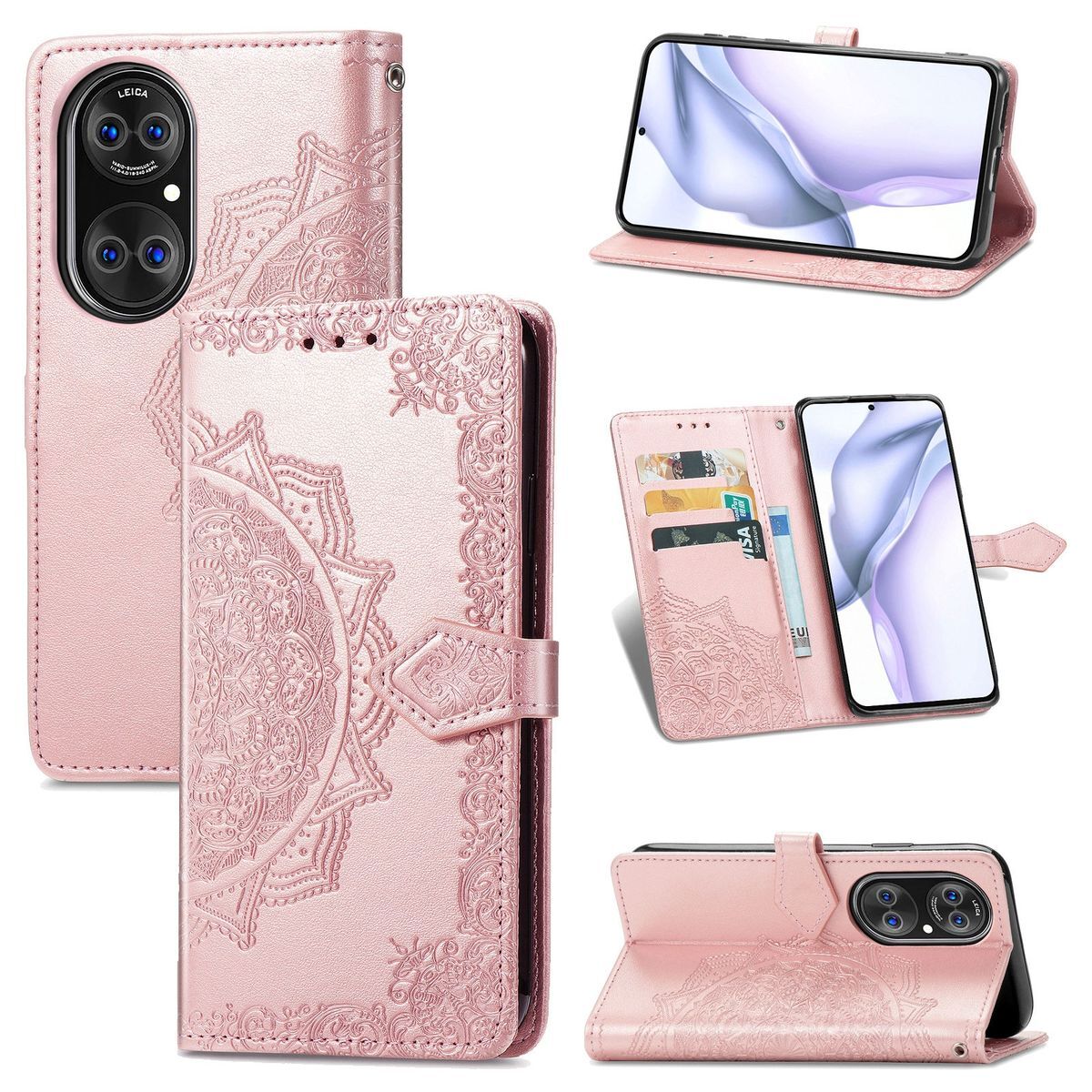 Pokrowiec König Design kompatybilny z pokrowcem na telefon Huawei P50 ze skóry syntetycznej - Etui na telefon różowe