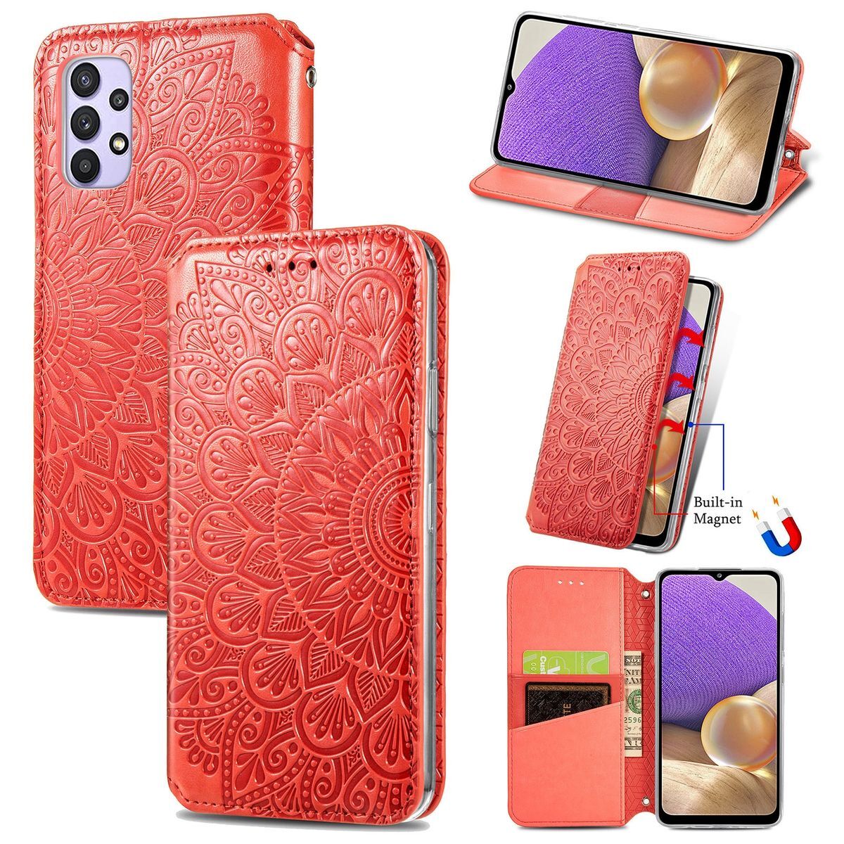 Pokrowiec König Design kompatybilny z Samsung Galaxy A32 5G z syntetycznej skóry - etui na telefon w kolorze czerwonym