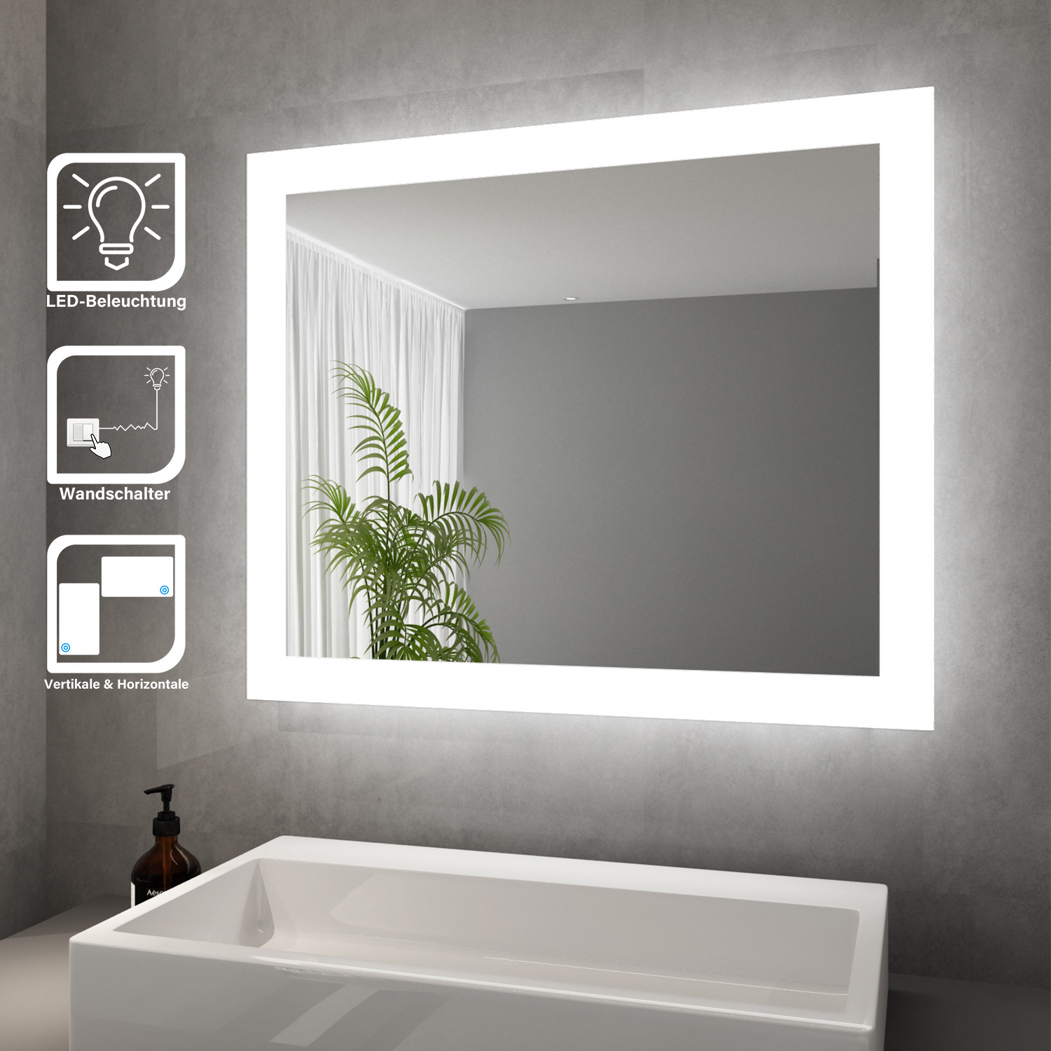 SONNI lustro łazienkowe z oświetleniem LED energooszczędne IP44 miedziane/bezołowiowe lustro matowe pasek świetlny (krawędzie) lustro ścienne 60 x 50 cm