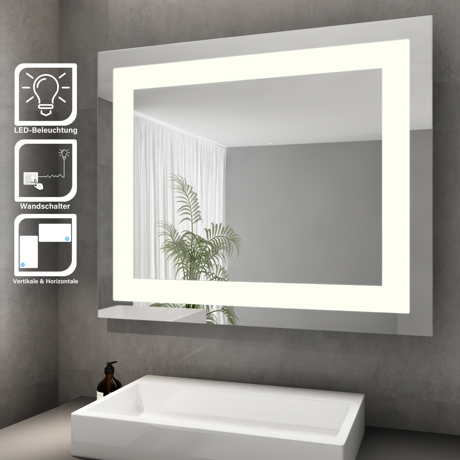 SONNI lustro łazienkowe z oświetleniem LED energooszczędne IP44 miedziane/bezołowiowe lustro matowe pasek świetlny (wewnątrz) lustro ścienne 60 x 50 cm