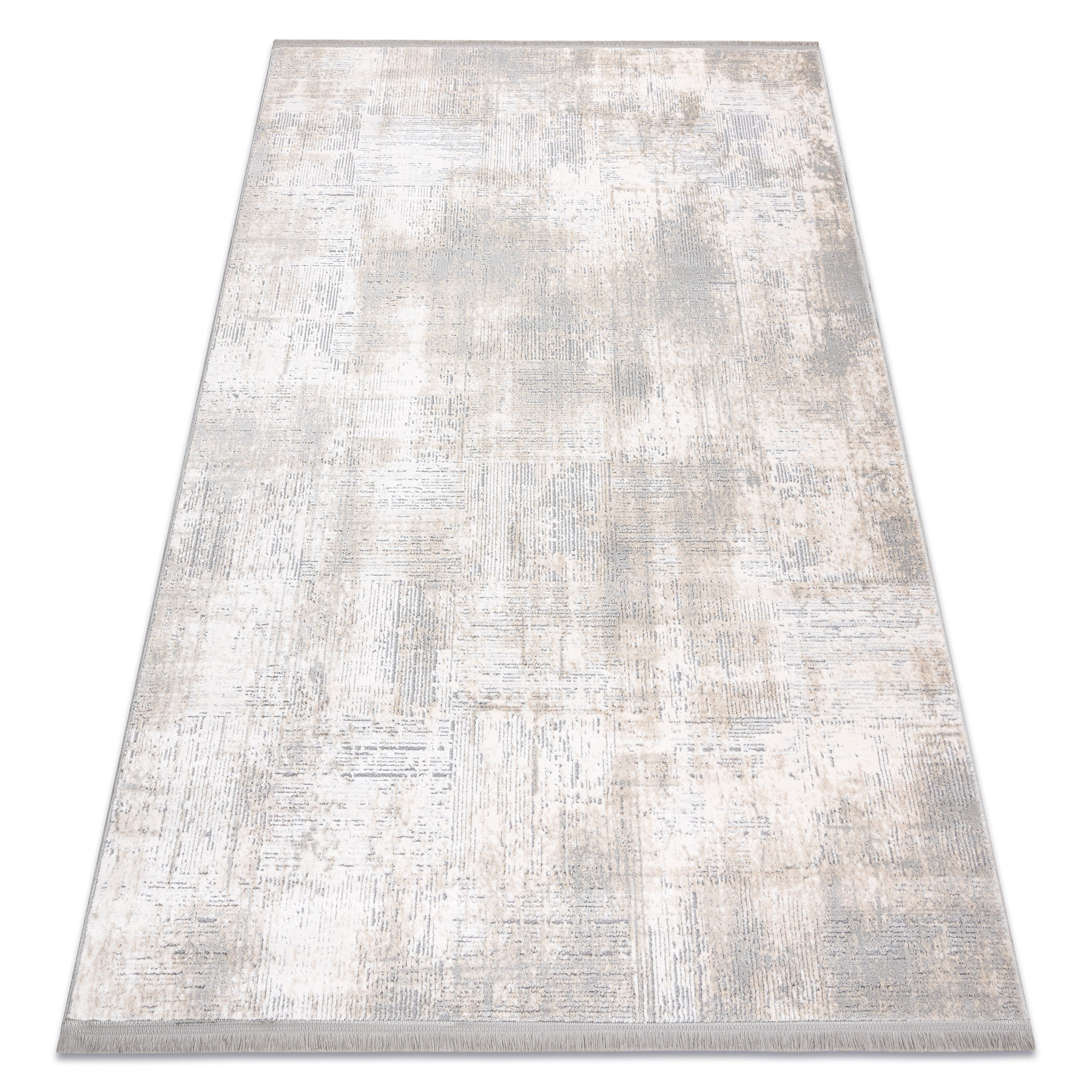 Dywan TULS nowoczesny, strukturalny, frędzle 51231 Vintage, przecierany kość słoniowa / szary beżowy 160x220 cm