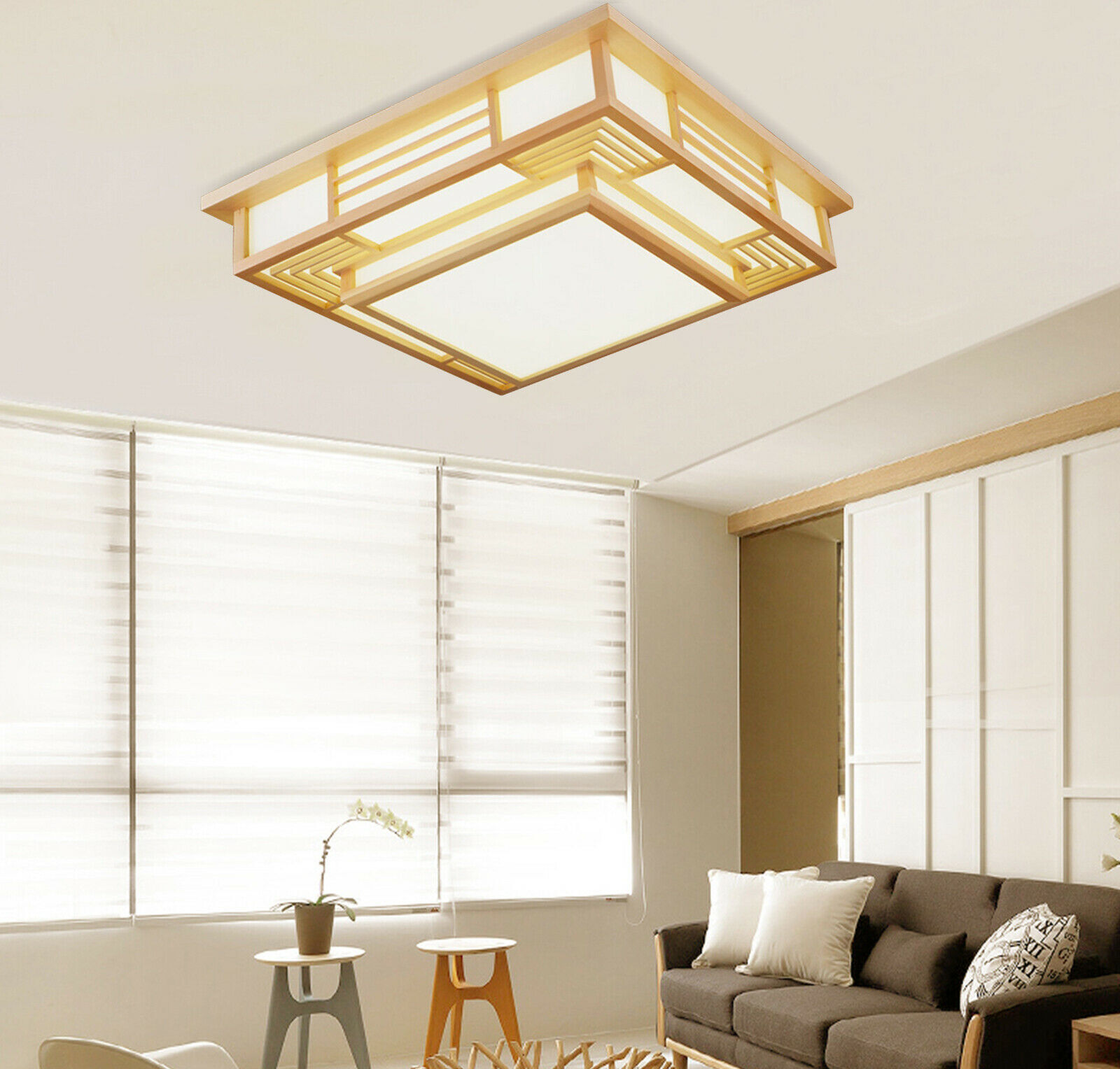 Drewniane lampy sufitowe LED z pilotem 24W Japońska lampa sufitowa Zmieniająca kolory drewniana lampa do salonu sypialni przedpokoju