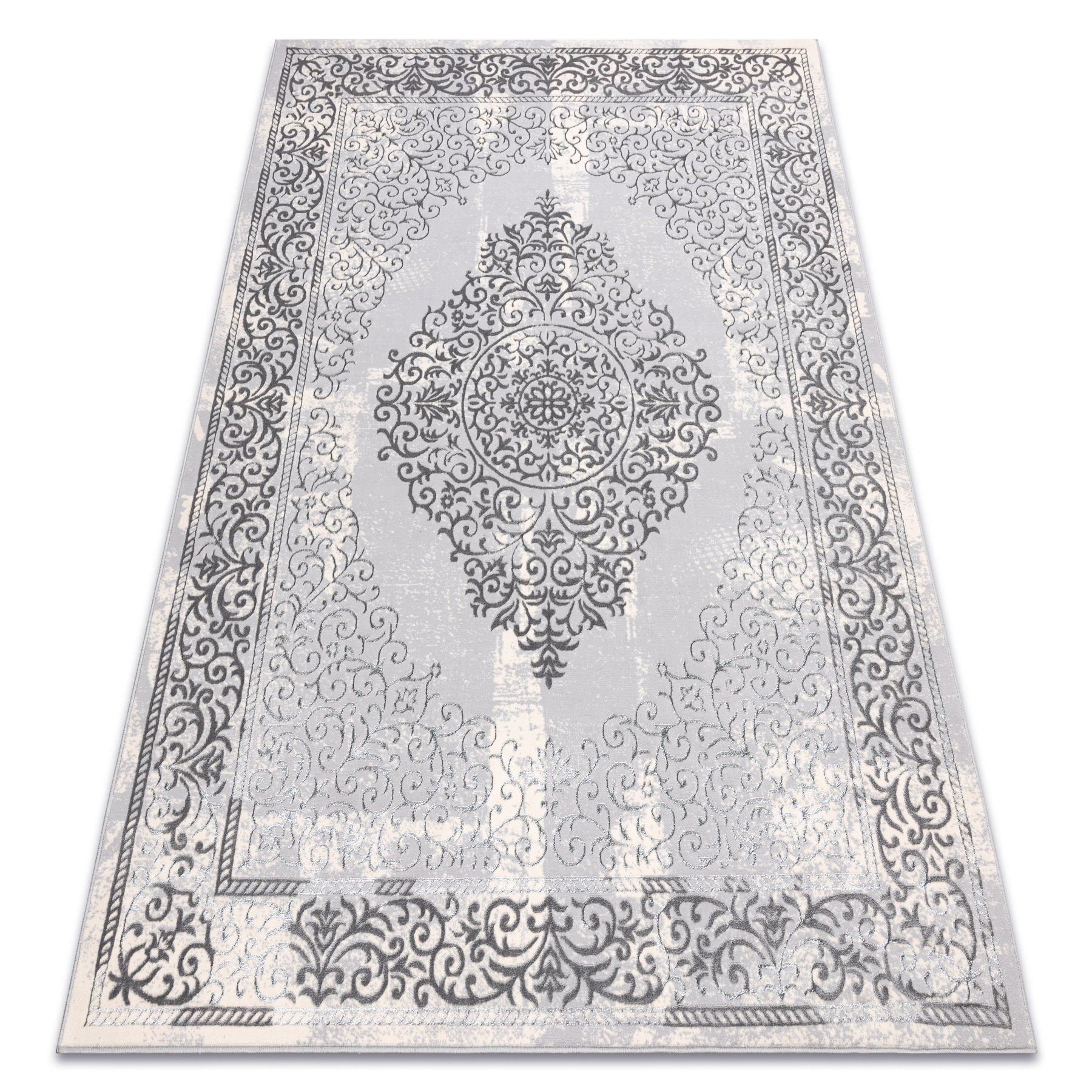 Dywan CORE W7161 Rozeta Vintage - Strukturalny, dwa poziomy runa, szary 160x220 cm