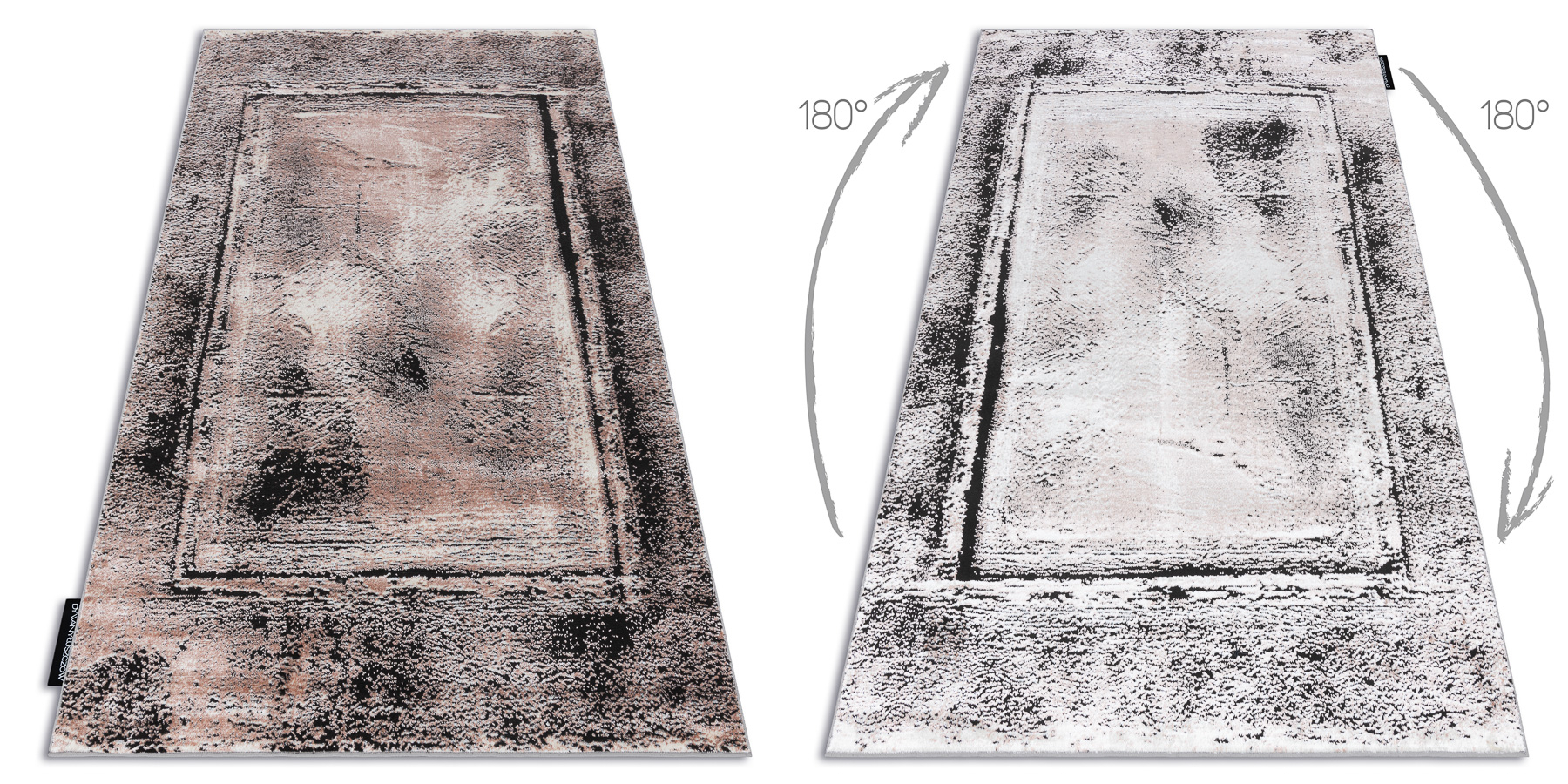 Dywan DE LUXE nowoczesny 634 Ramka vintage przecierany - Strukturalny szary / różowy 140x190 cm
