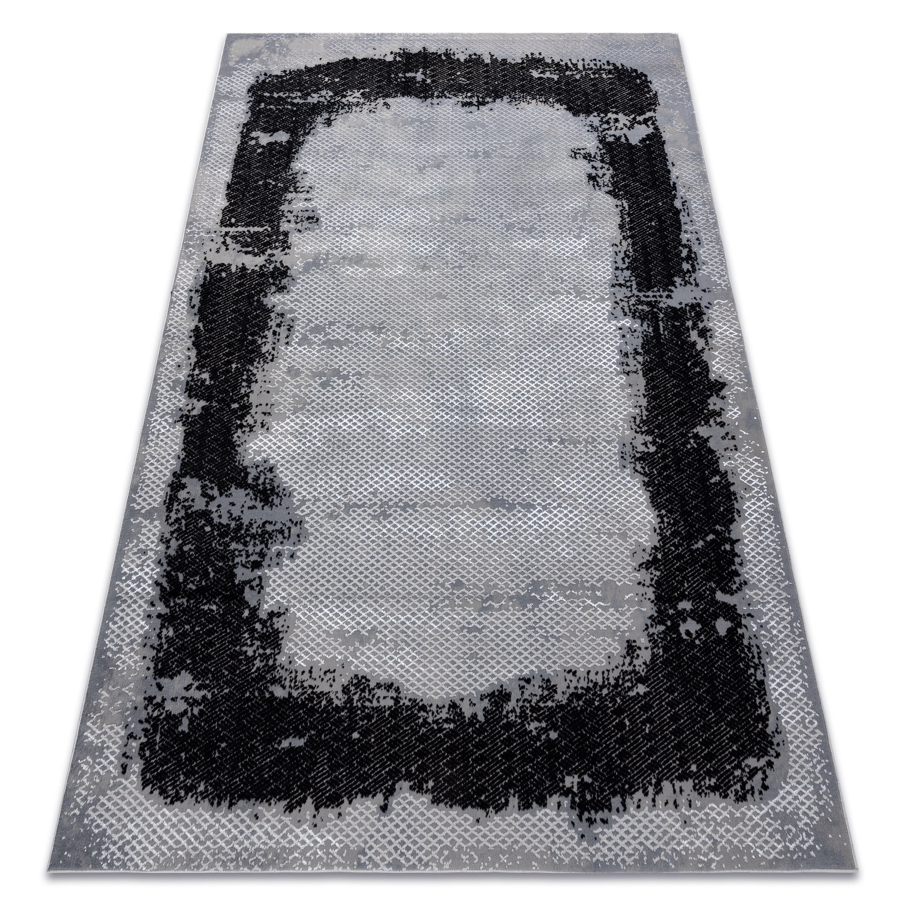 Dywan CORE A004 Ramka, Przecierany - Strukturalny, dwa poziomy runa, czarny / jasno szary 80x150 cm