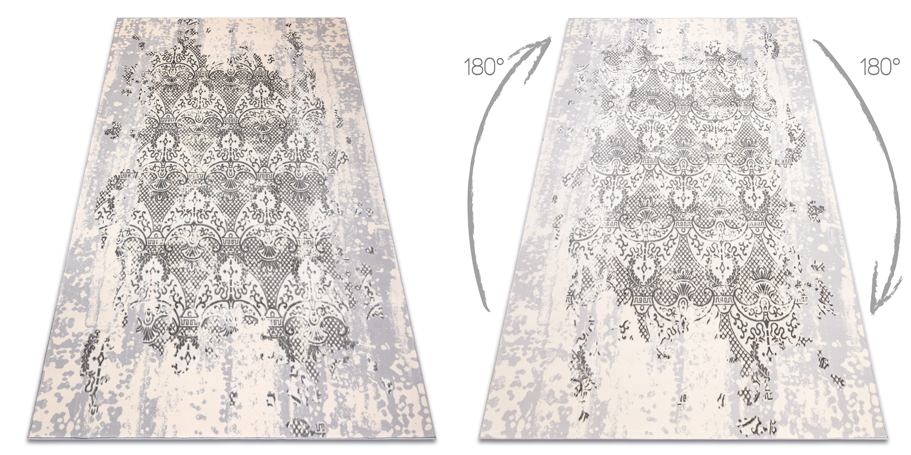 Dywan CORE W3824 Ornament Vintage - Strukturalny, dwa poziomy runa, krem / szary 180x270 cm