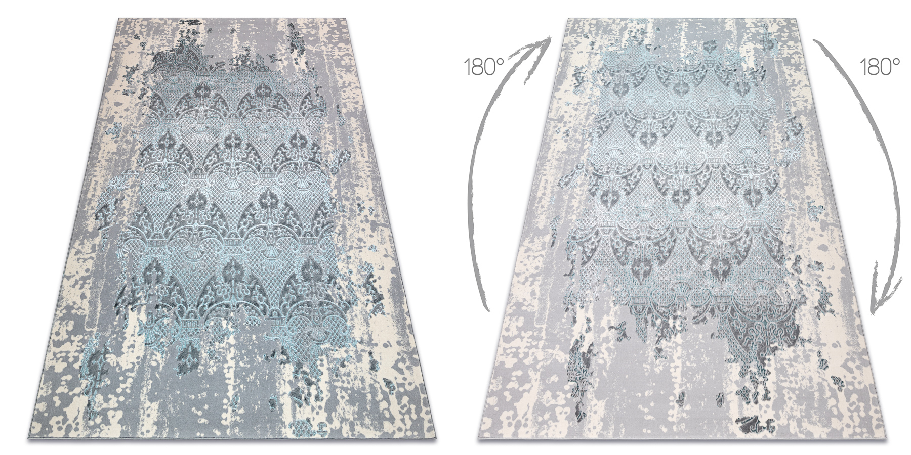 Dywan CORE W3824 Ornament Vintage - Strukturalny, dwa poziomy runa, jasno / krem / szary niebieski 160x220 cm