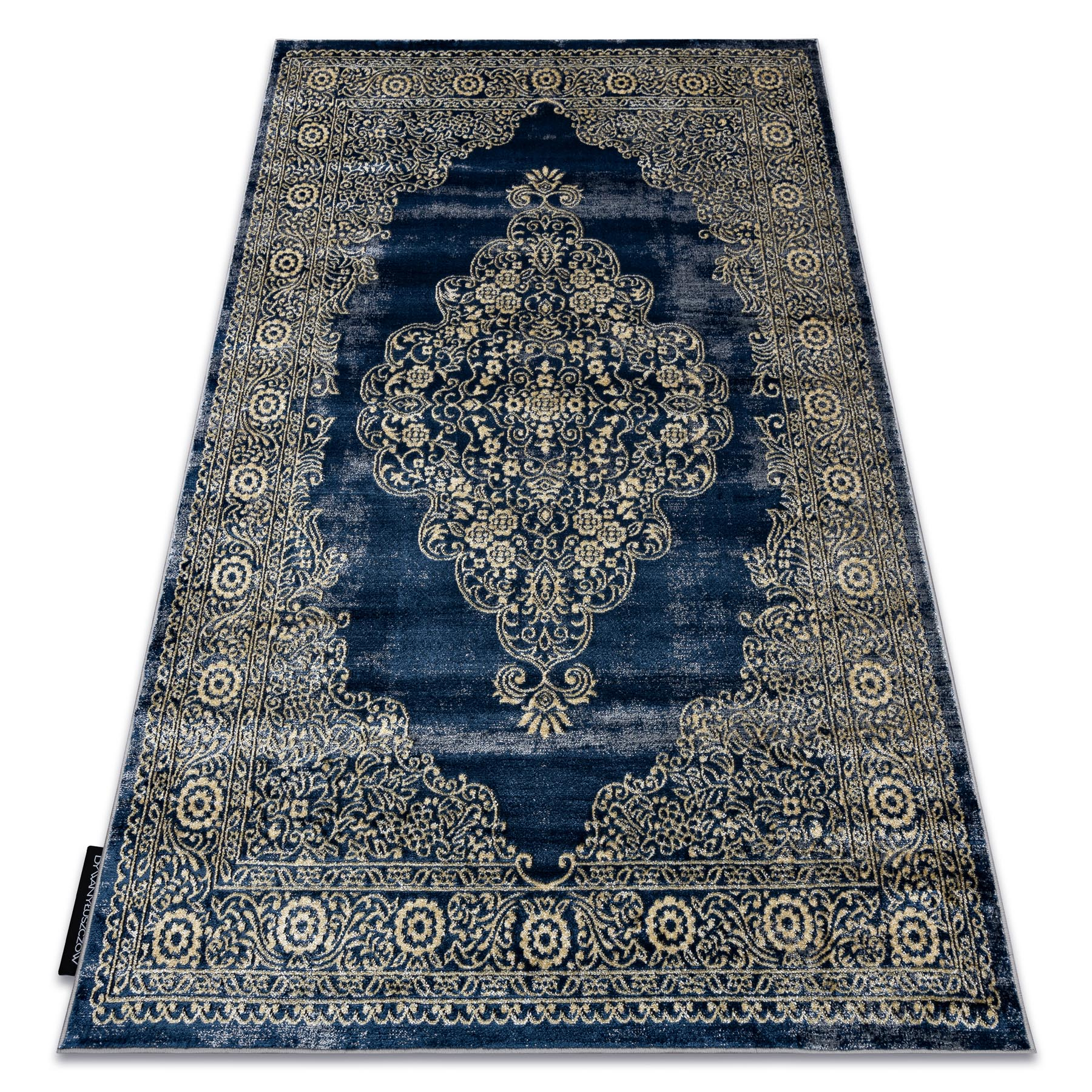 Dywan DE LUXE nowoczesny 474 Ornament - Strukturalny granatowy / złoty niebieski 160x220 cm