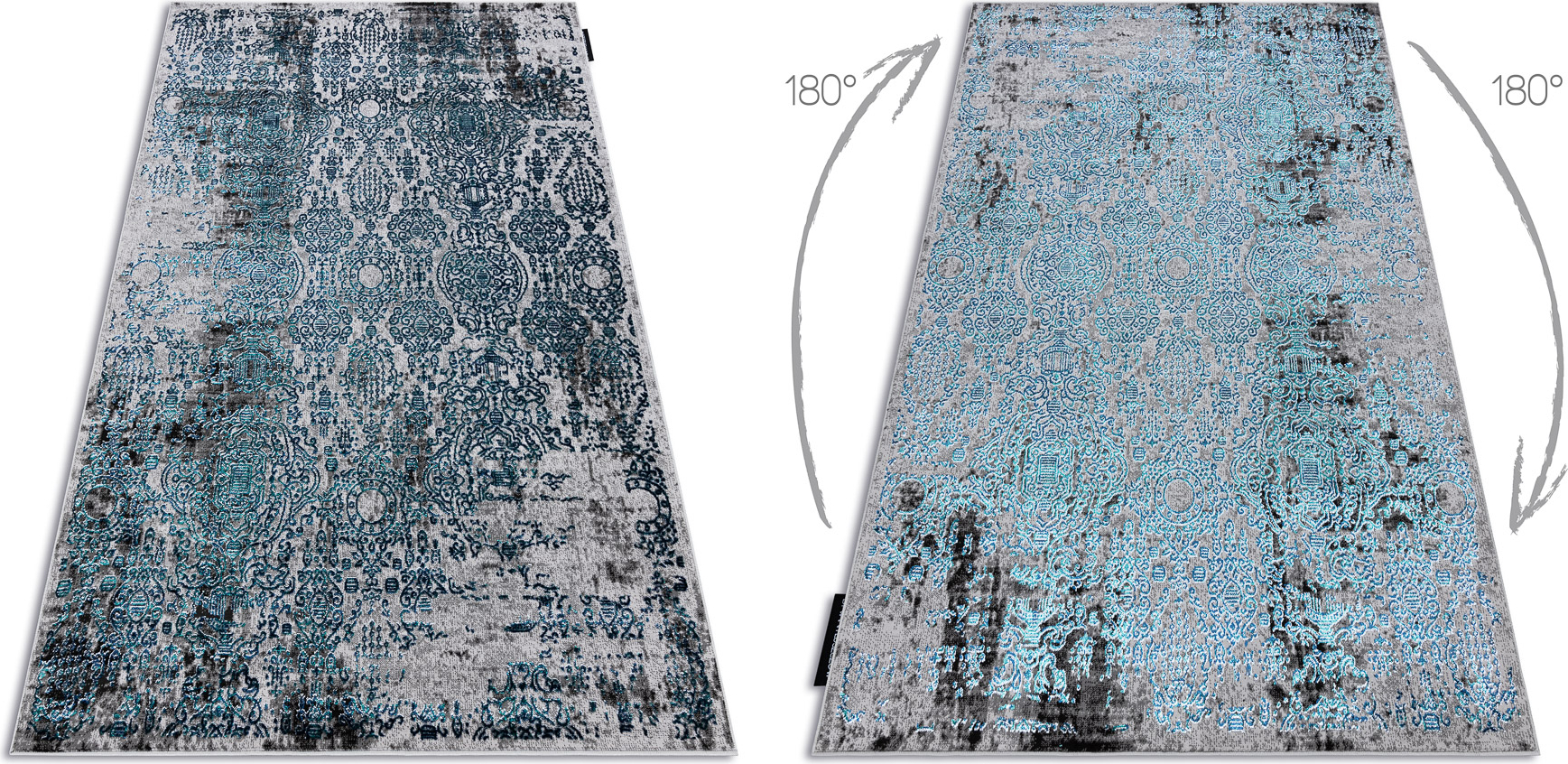 Dywan DE LUXE nowoczesny 2081 Ornament vintage przecierany - Strukturalny / szary niebieski 120x170 cm