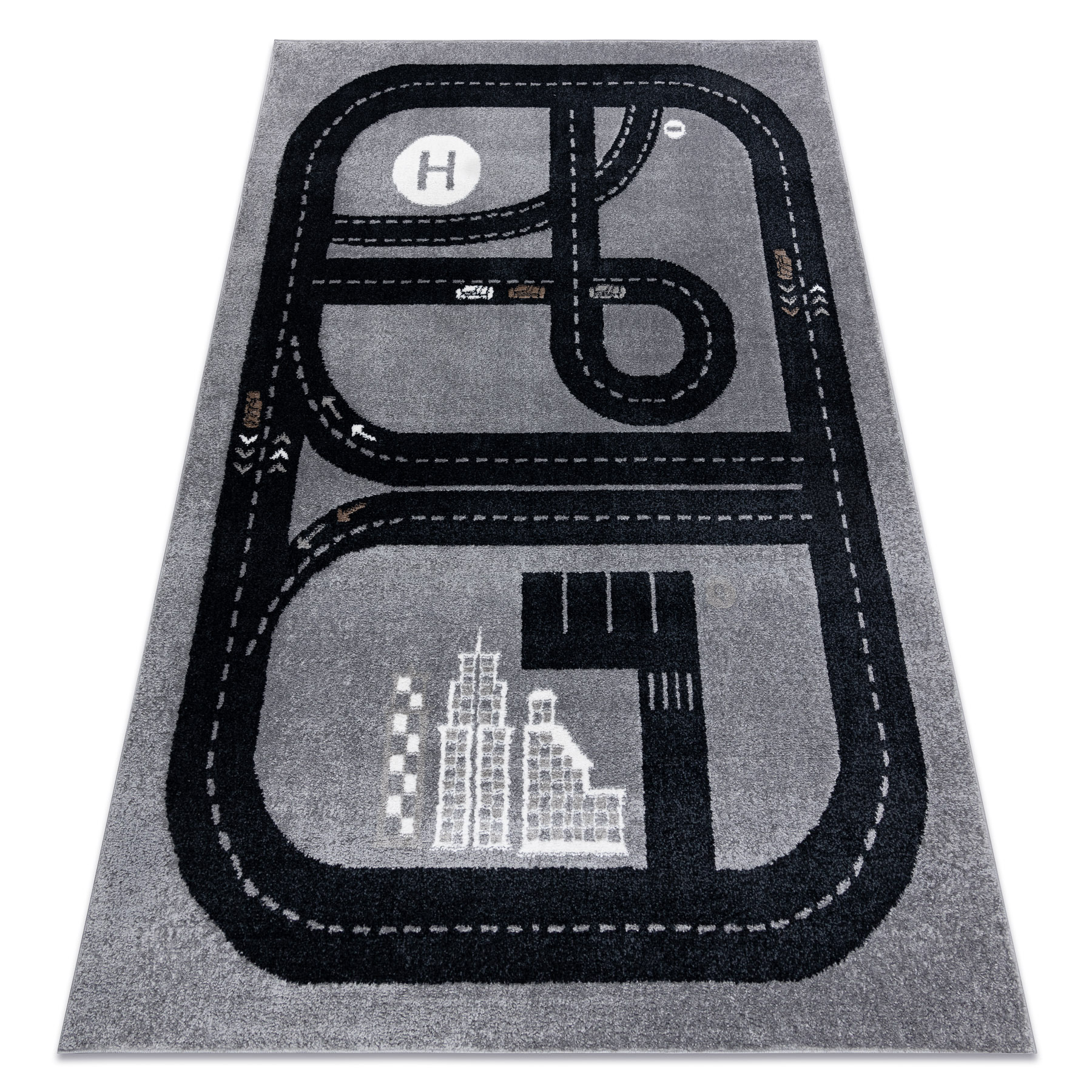 Dywan FUN Track dla dzieci, ulica, miasto szary 240x330 cm