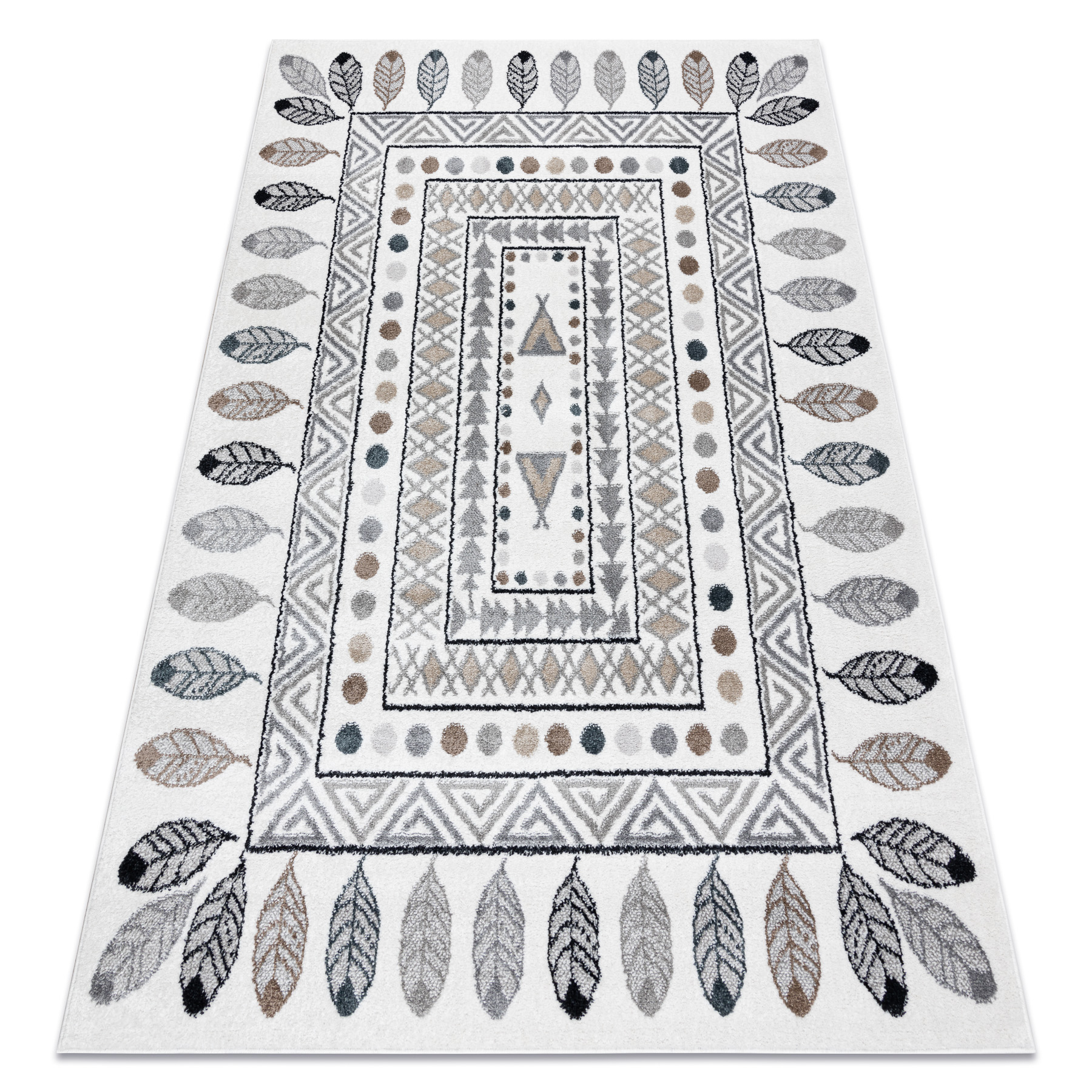 Dywan FUN Teepee dla dzieci, wzór indiański, ramka krem beżowy 140x190 cm