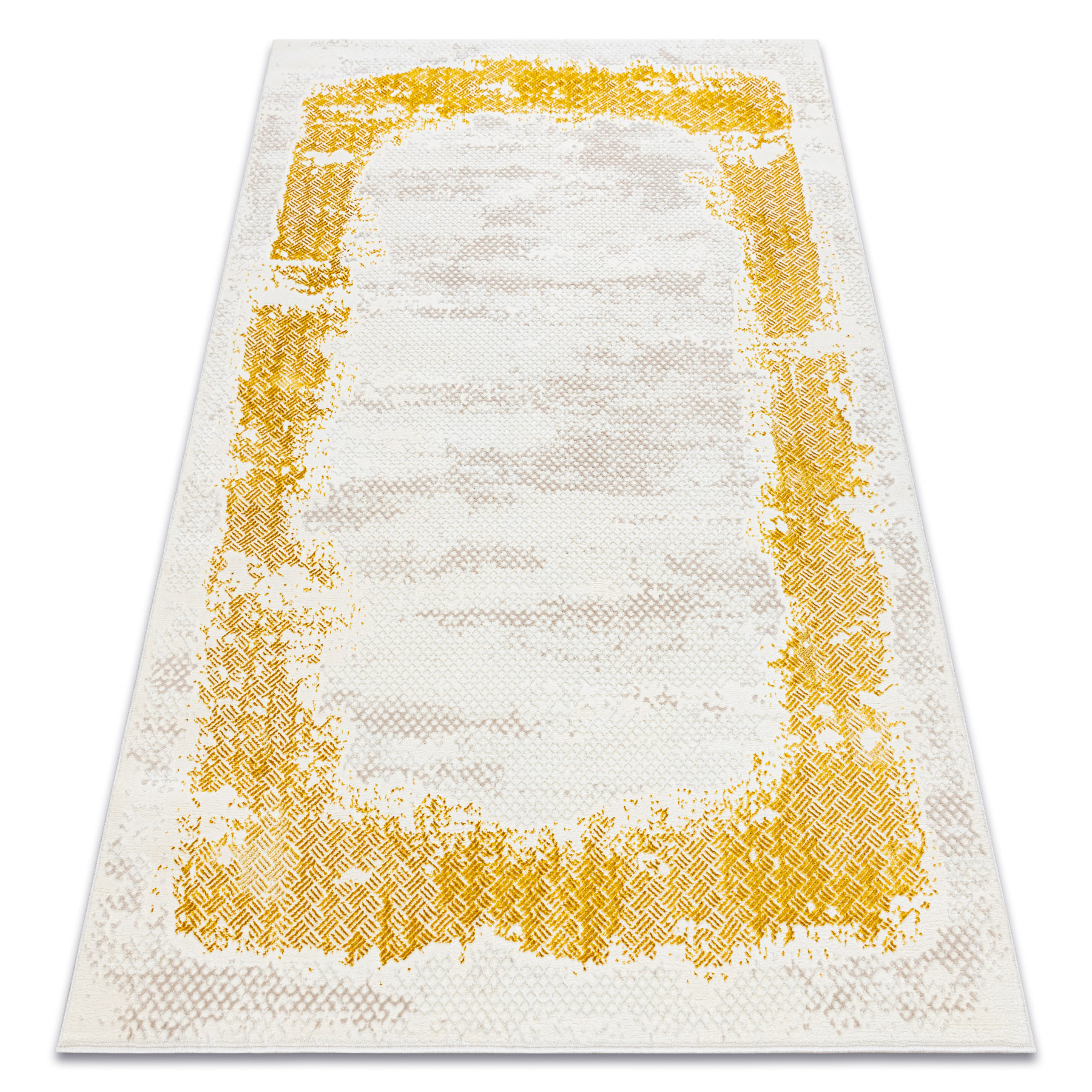 Dywan CORE 004A Ramka, Przecierany - Strukturalny, dwa poziomy runa, kość słoniowa / złoty żółty 200x290 cm